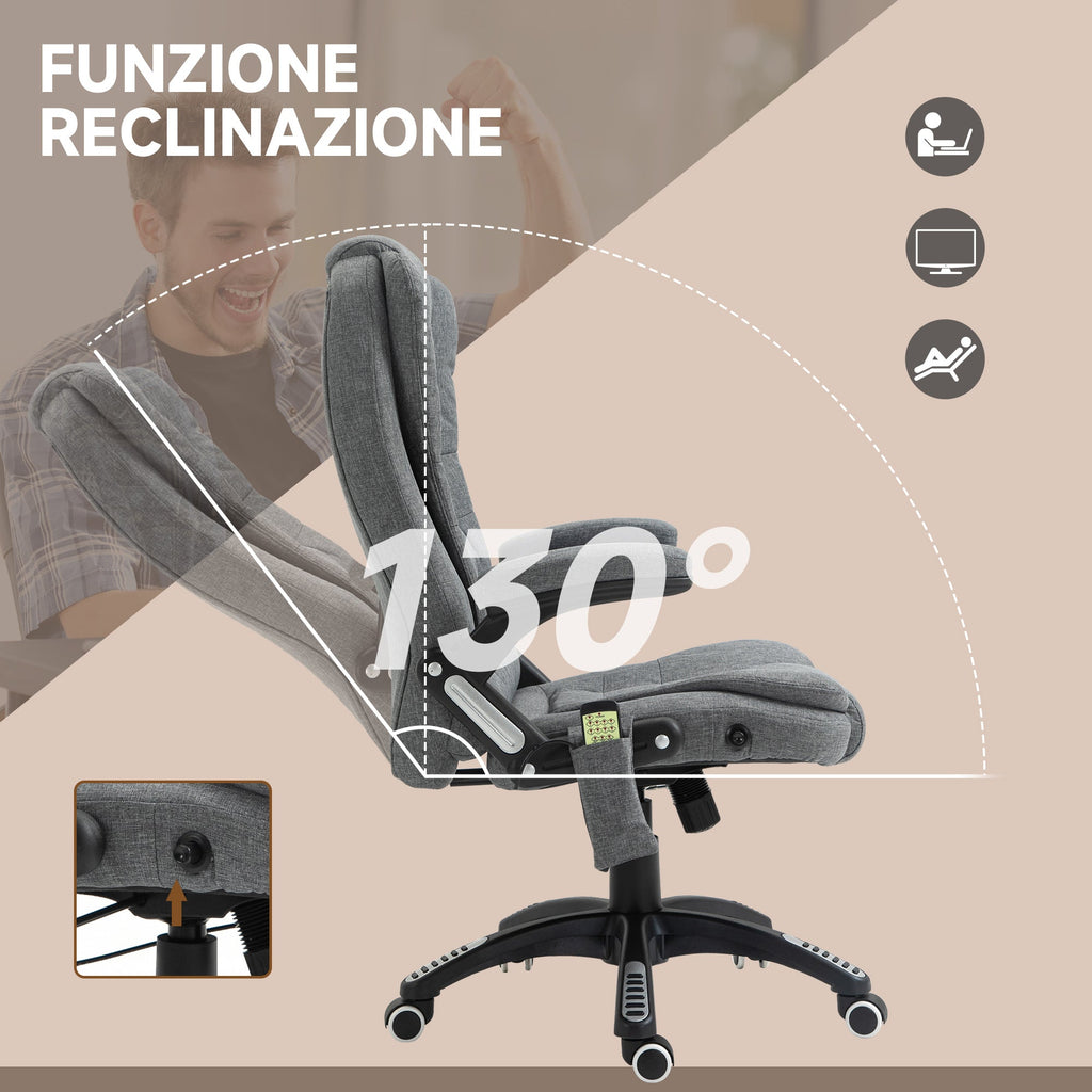 Easycomfort Sedia Massaggiante da Ufficio e Casa, Poltrona da Ufficio Con 6 Punti di Massaggio e Funzione di Riscaldamento e Regolabile in Altezza, Grigia
