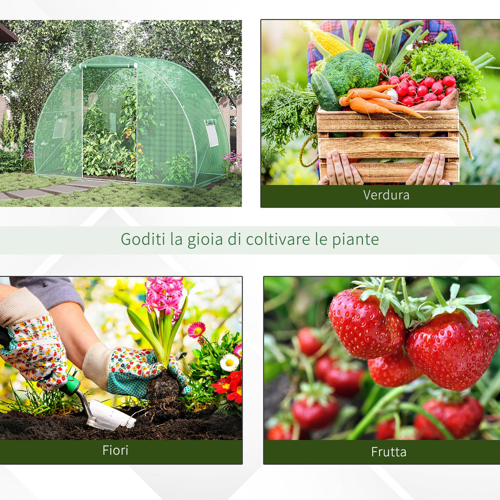 Easycomfort Serra a Tunnel with Porta Avvolgibile e Finestre, Copertura PE e Struttura in Acciaio, 1.5x3x2m, Verde