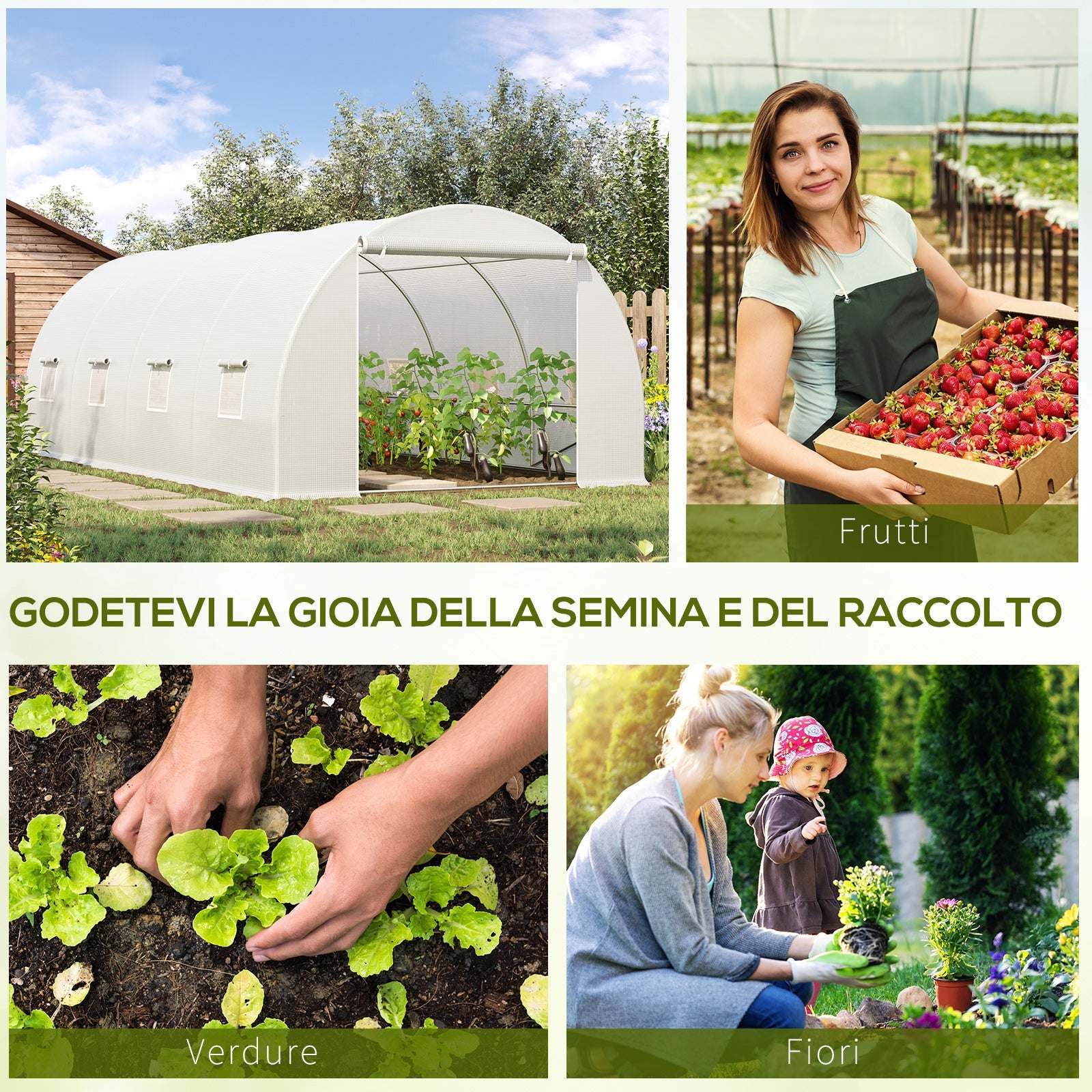 EasyComfort Serra da Giardino a Tunnel Per Piante, Struttura in Metallo e Copertura in PE, 6x3x2m, white