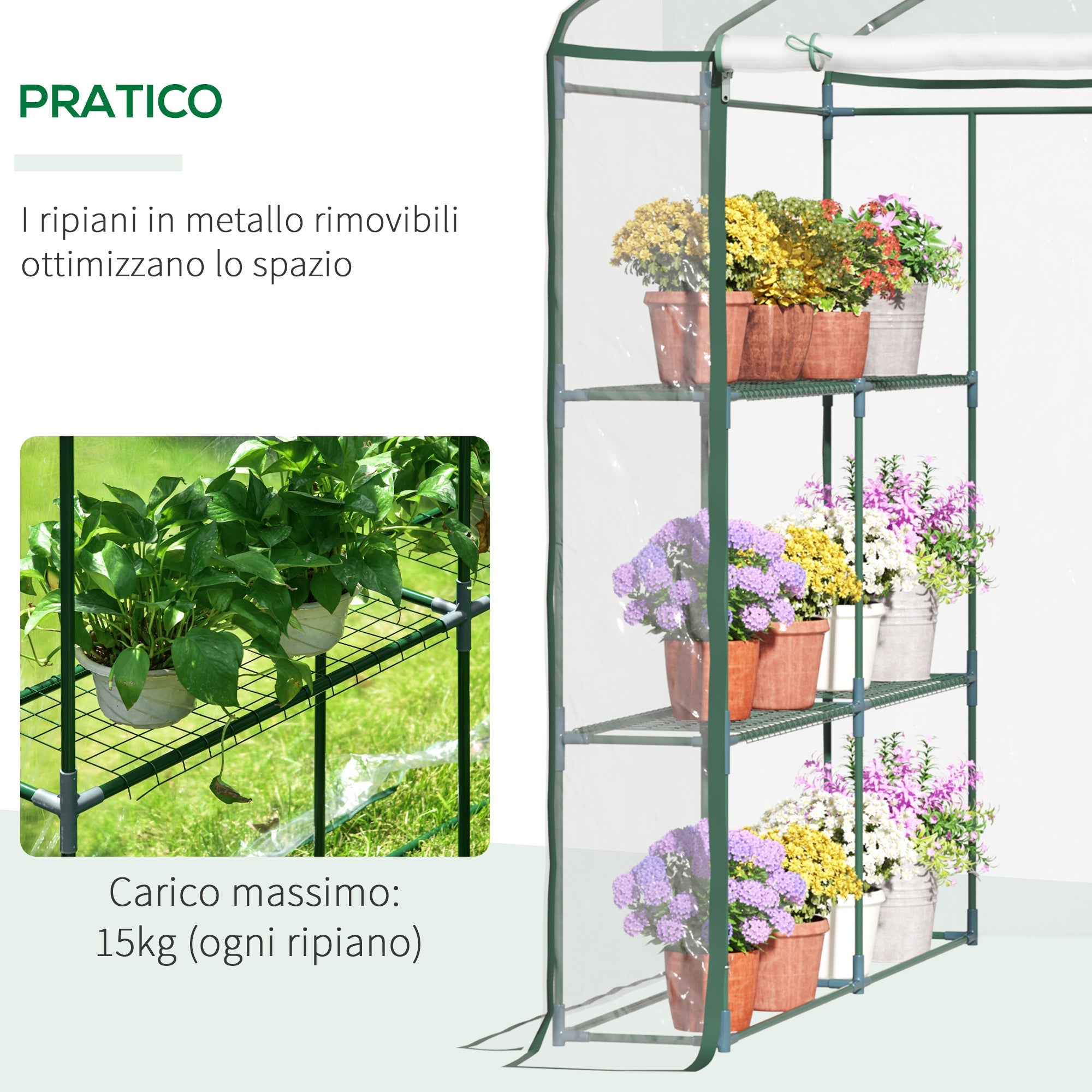 EASYCOMFORT Outdoor Garden Greenhouse in Transparent PVC, Balcony Greenhouse with Shelves for Vegetable Plants 1.43 x 1.43 x 1.95m