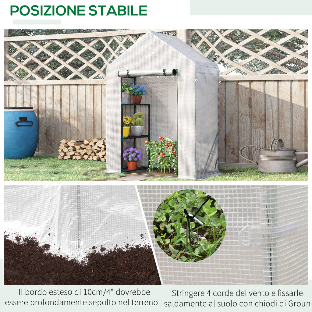 EasyComfort Tuinkas PE/staal met 2 schappen en oprolbare deur, 143x73x195 cm