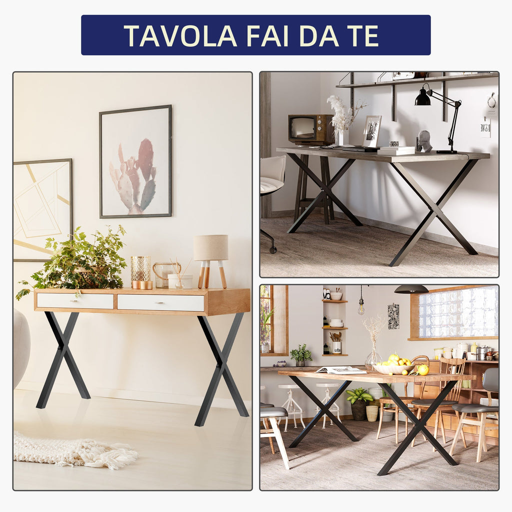 EASYCOMFORT Set of 2 Pieces X-Shaped Steel Table Legs with 16 Screws Included, Pre-drilled Legs with 4 Holes, 80x4x72cm, Black