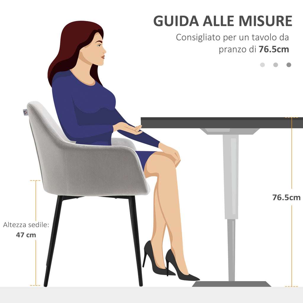 Easycomfort Set 2 Sedie per Soggiorno Nordiche with Schienale e Braccioli Ricurvi e Seduta Imbottita, 54x57x80 cm, Grigio