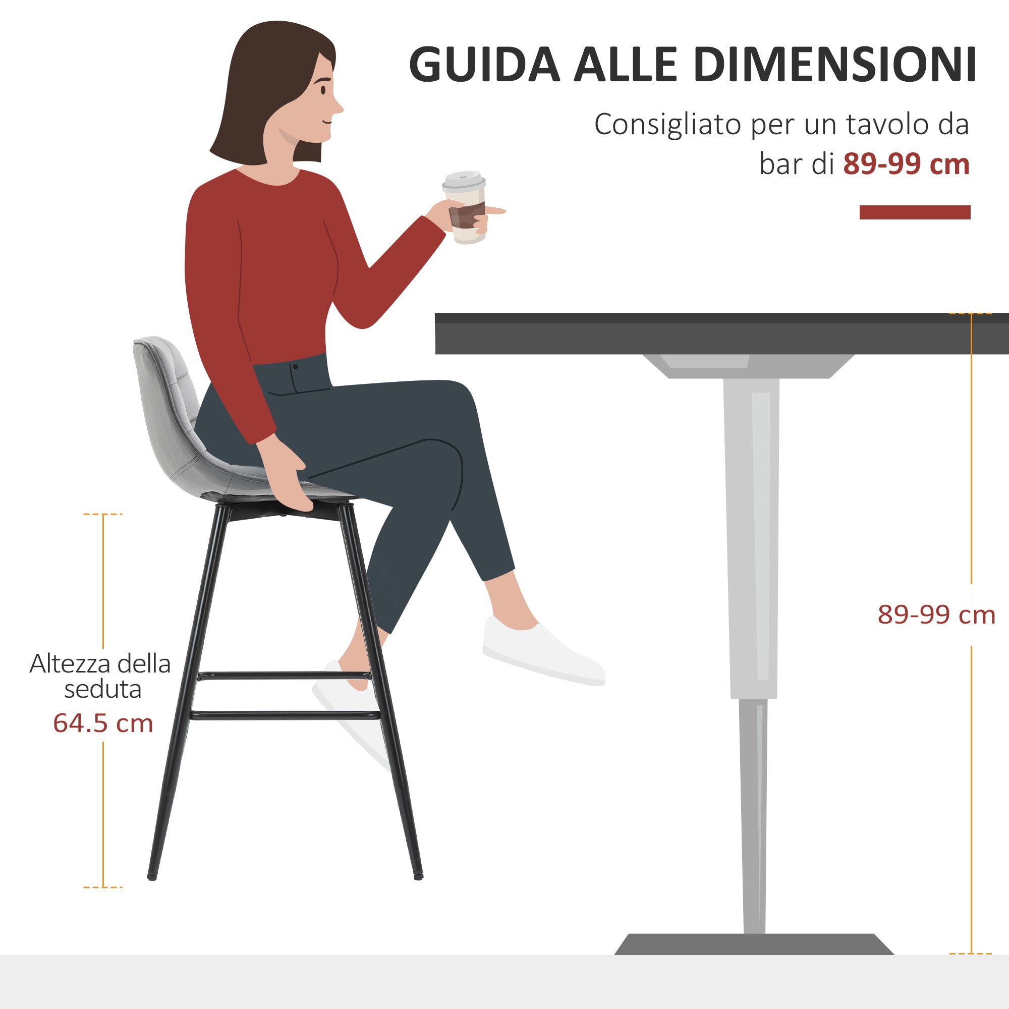 EasyComfort Set 2 Sgabelli Alti da Bar with Sedie Imbottite e Poggiapiedi Stile Nordico, with schienale in Velluto, 45x47x88cm, Grigio