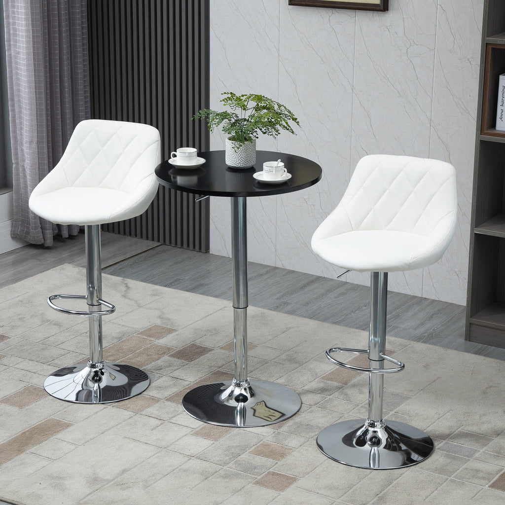 Easycomfort Set 2 Sgabelli da Bar, Altezza Regolabile with Base in Metallo e Seduta in Pelle PU, Sgabelli Moderni with Schienale e Poggiapiedi, 46x48x83-104cm, white