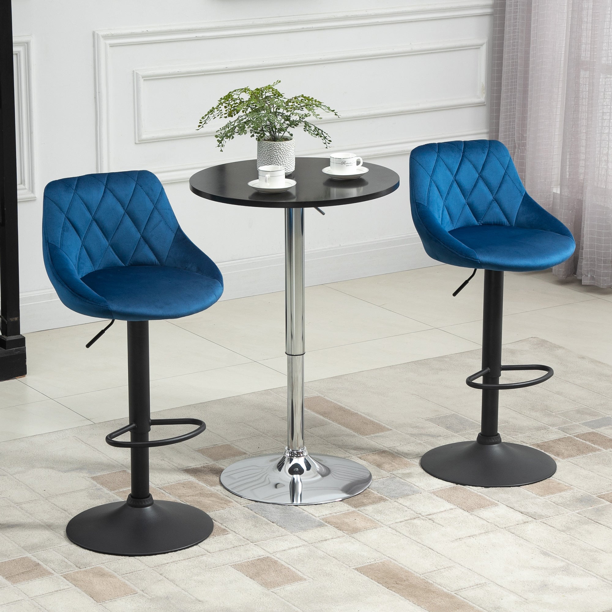 EasyComfort Set 2 Sgabelli Alti da Cucina e bar Moderno with Schienale e Poggiapiedi, Seduta girevole e regolabile, 46x48x83-104cm, Blu