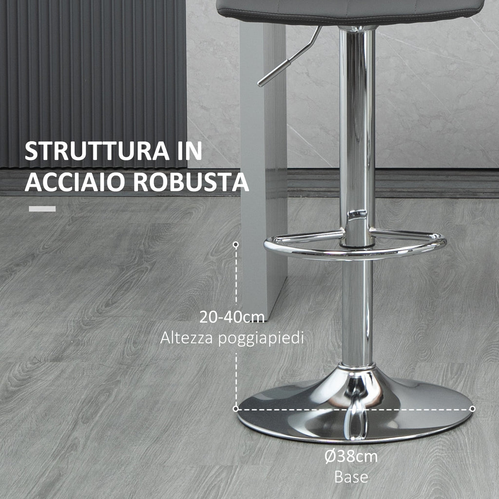 EasyComfort Set 2 Sgabelli Alti Moderno da Bar Girevoli with Schienale e Poggiapiedi, Sedia with Altezza regolabile, 42x45x89-110cm, Grigio