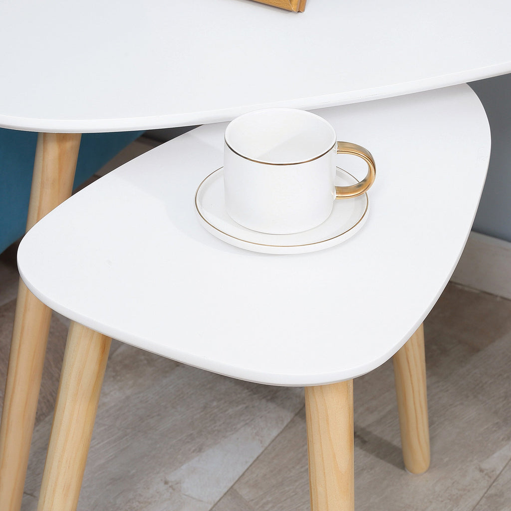 Easycomfort Set 2 Tavolini da Salotto Impilabili Stile Nordico with Gambe in Legno, white