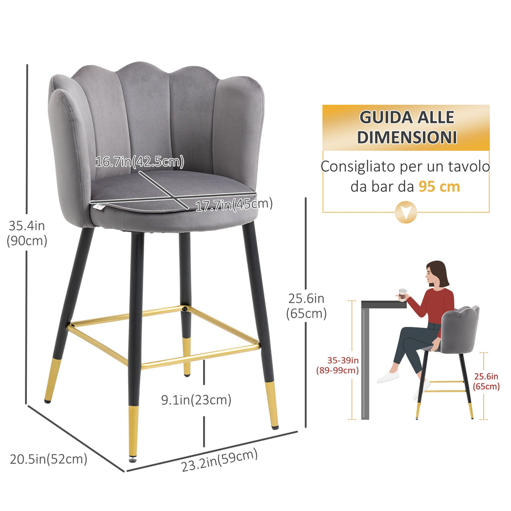 EasyComfort Set van 2 barkrukken fluweel 59x52x90 cm