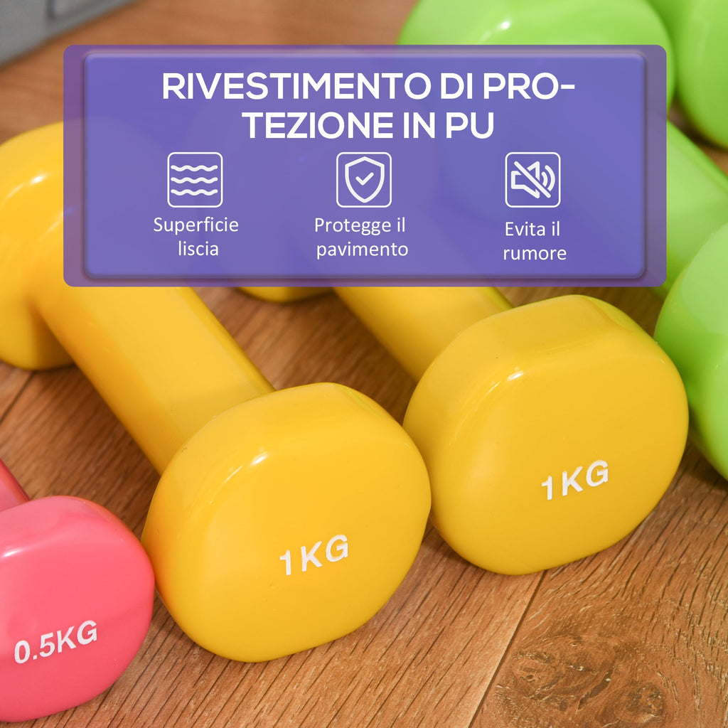 Easycomfort Set Manubri Pesi per Braccia with Valigetta, 6 Manubri da 0.5kg 1kg 1.5kg Acciaio e Rivestimento PU, Rosso Giallo e Verde