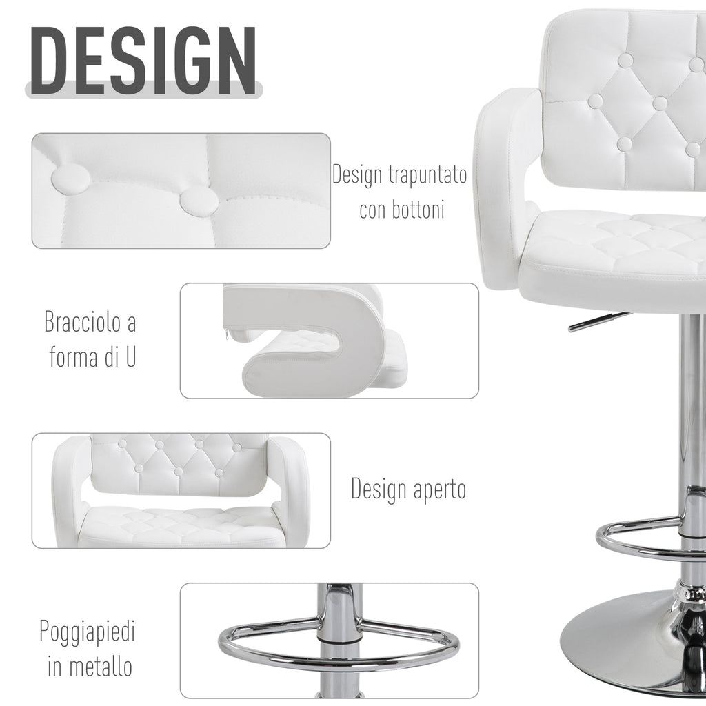 EasyComfort Sgabello Alto Moderno da Bar with Schienale e Braccioli, Regolabile e Girevole, per Cucina o Pub, 64x50x94-114cm, Bianca