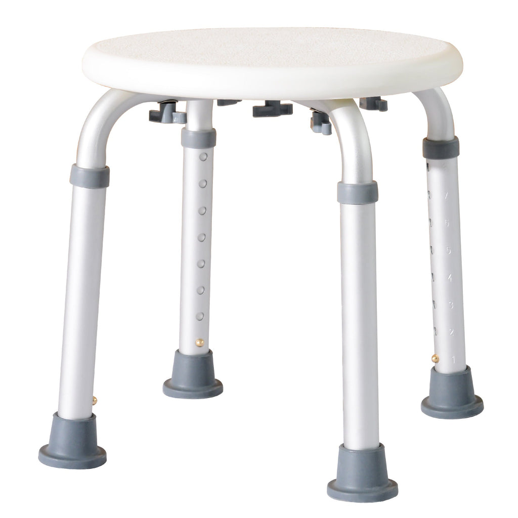 Easycomfort Sgabello da Doccia per Anziani with Ausilio Rotondo, Sedia da Bagno per Disabili with Altezza Regolabile 8 Posizioni, Piedini Antiscivolo, in Alluminio e PE, white