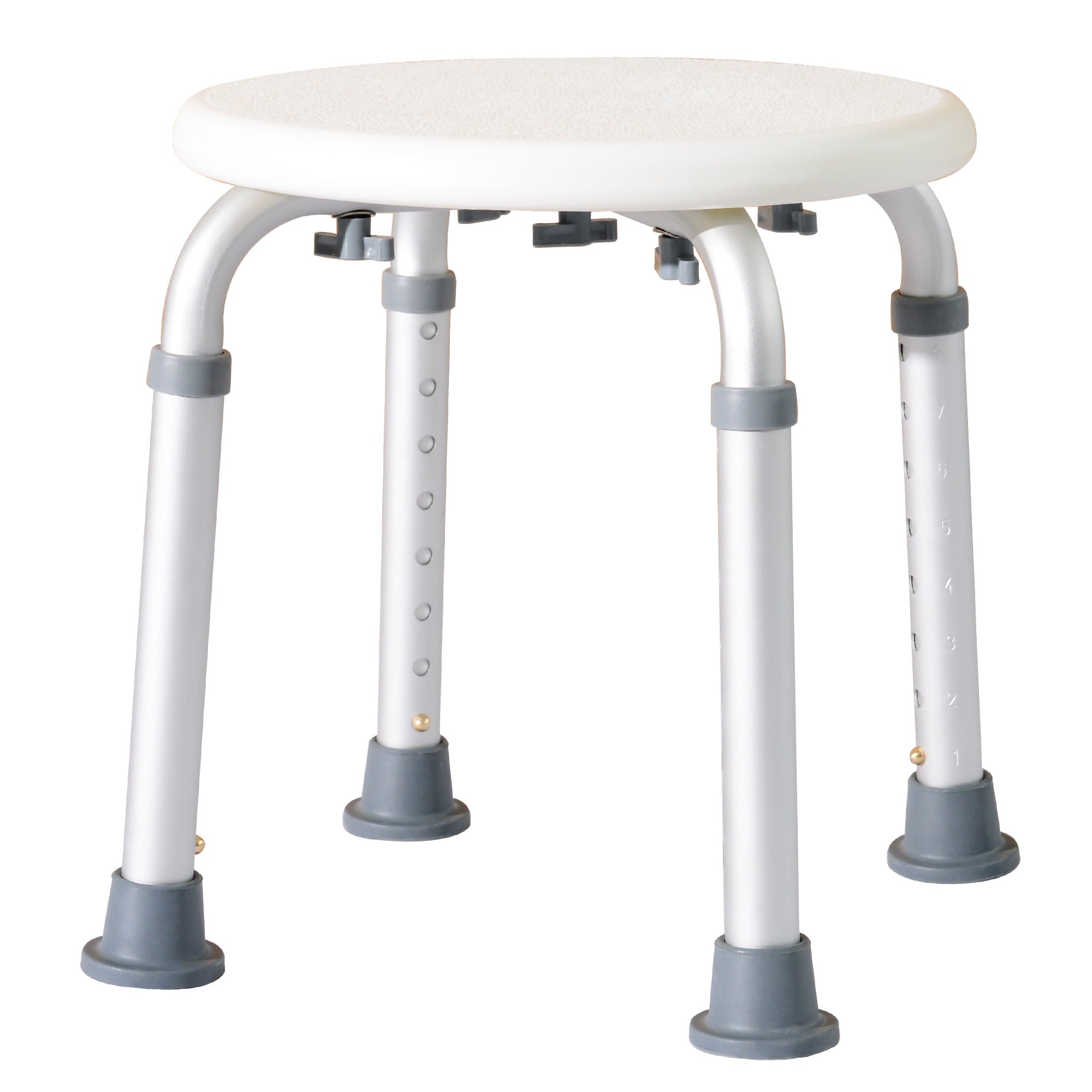 Easycomfort Sgabello da Doccia per Anziani with Ausilio Rotondo, Sedia da Bagno per Disabili with Altezza Regolabile 8 Posizioni, Piedini Antiscivolo, in Alluminio e PE, white