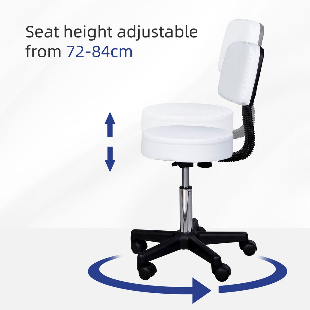 Easycomfort Sgabello Girevole with Schienale, Altezza Regolabile e 5 Ruote in pelle PU Bianca per Casa o Negozio