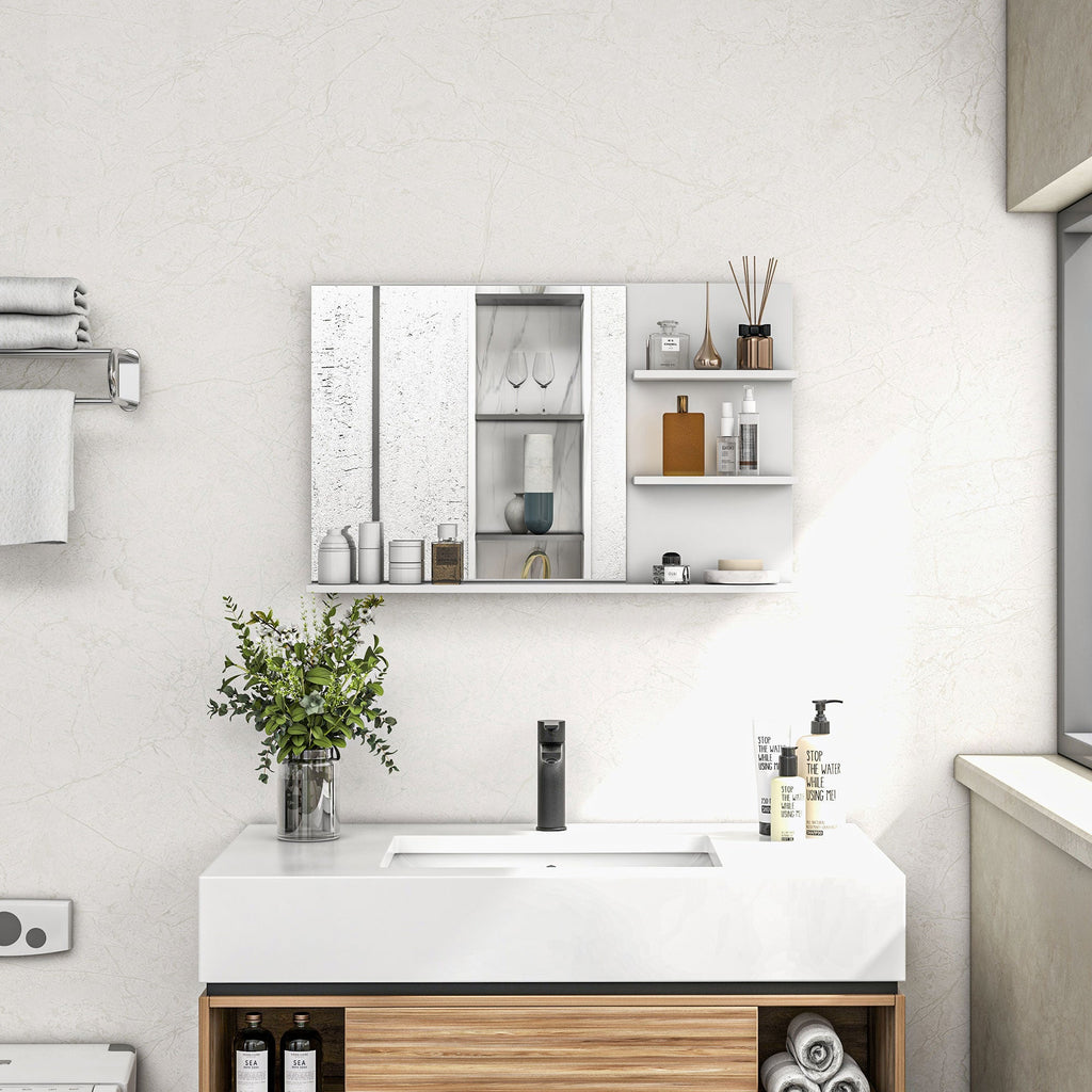 EasyComfort Badkamerspiegel met 2 zijplanken en onderplank, MDF & glas, 75x10x48 cm, wit