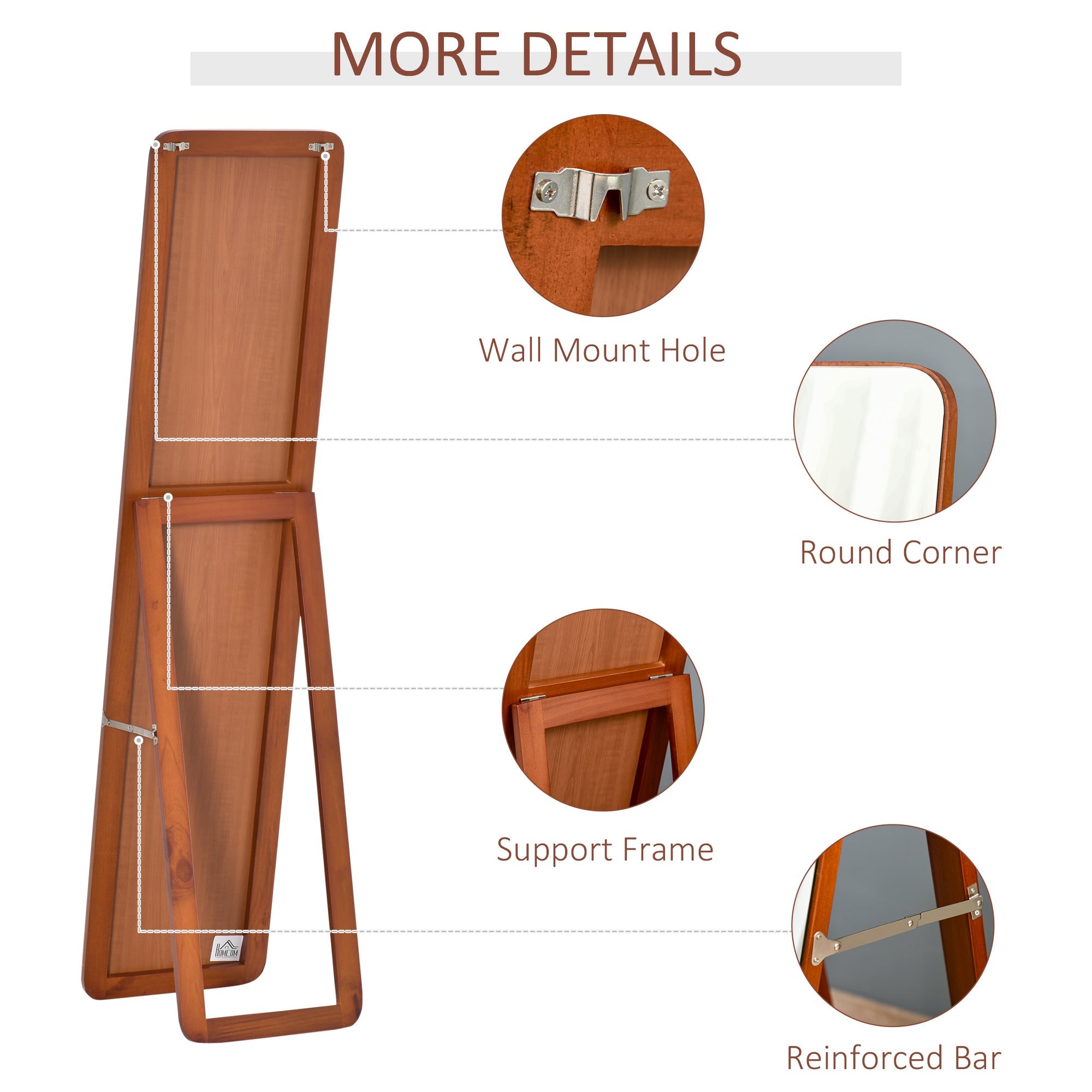 EasyComfort Staande en wandspiegel met houten frame 37x43x156 cm, lichte noten