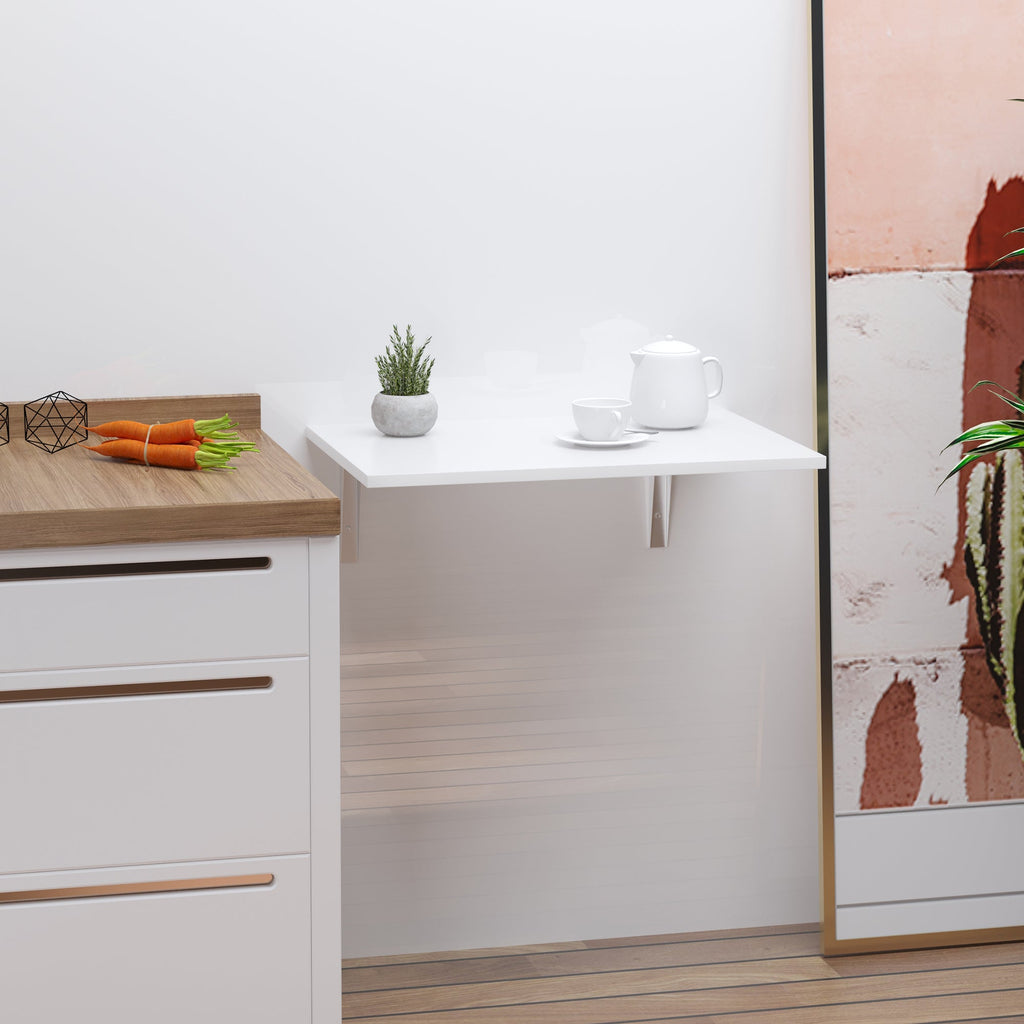 Easycomfort Tavolino a Muro Pieghevole Salvaspazio in MDF e Telaio in Metallo, per Cucina Salotto, white, 60x40x20cm