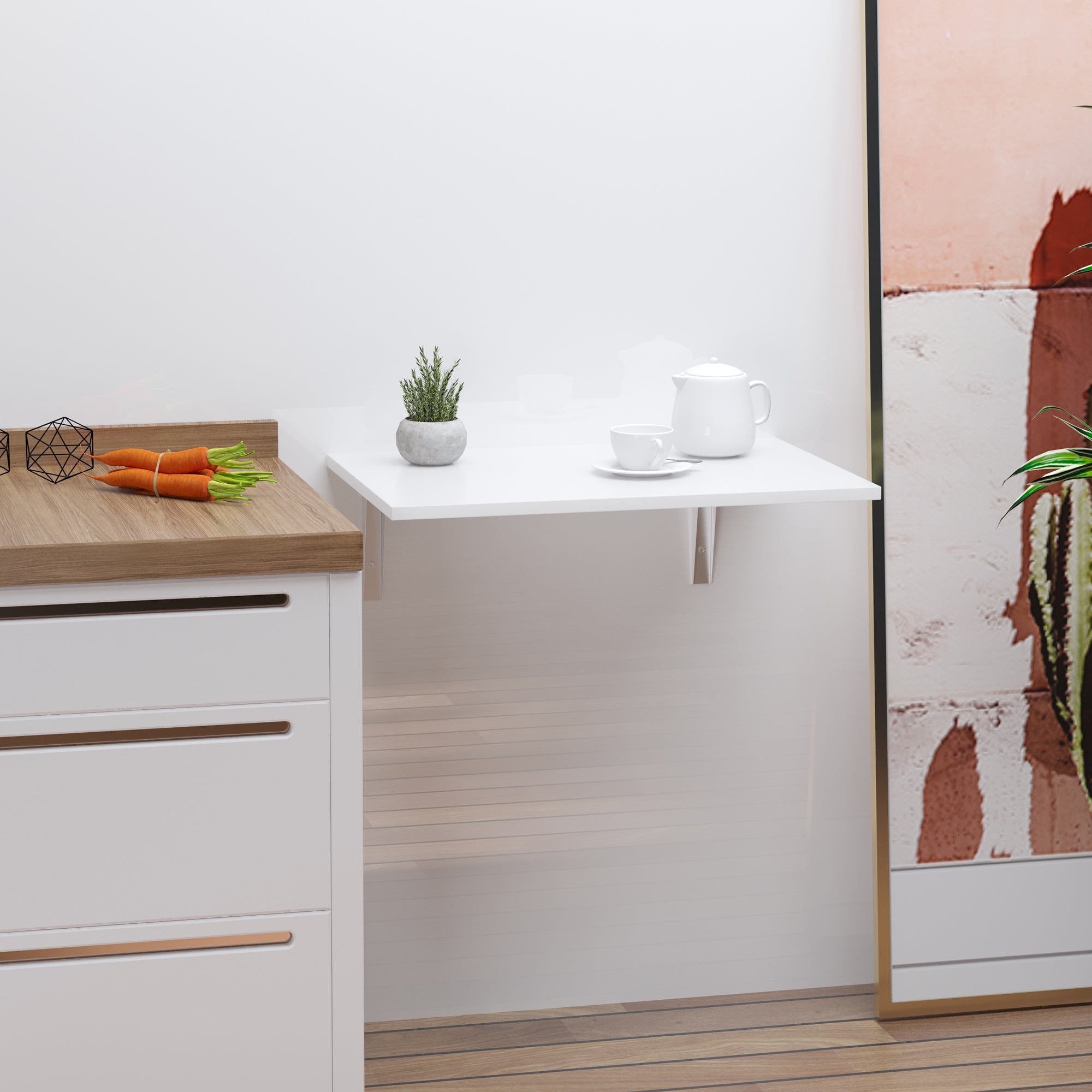 Easycomfort Tavolino a Muro Pieghevole Salvaspazio in MDF e Telaio in Metallo, per Cucina Salotto, white, 60x40x20cm