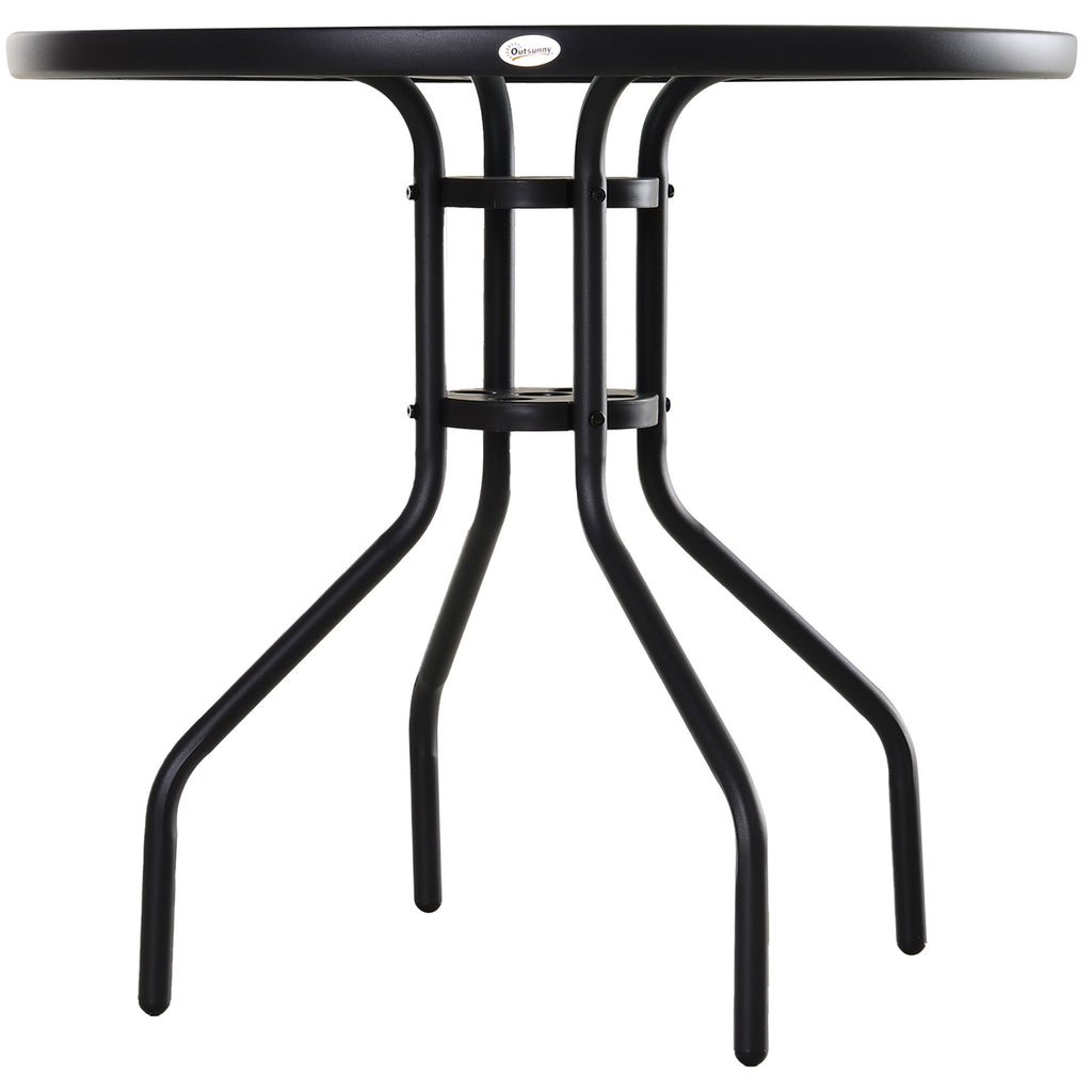 Easycomfort Tavolino da Giardino with Piano in Vetro Temperato e Foro per Ombrellone Acciaio Ф80 x 72 cm black