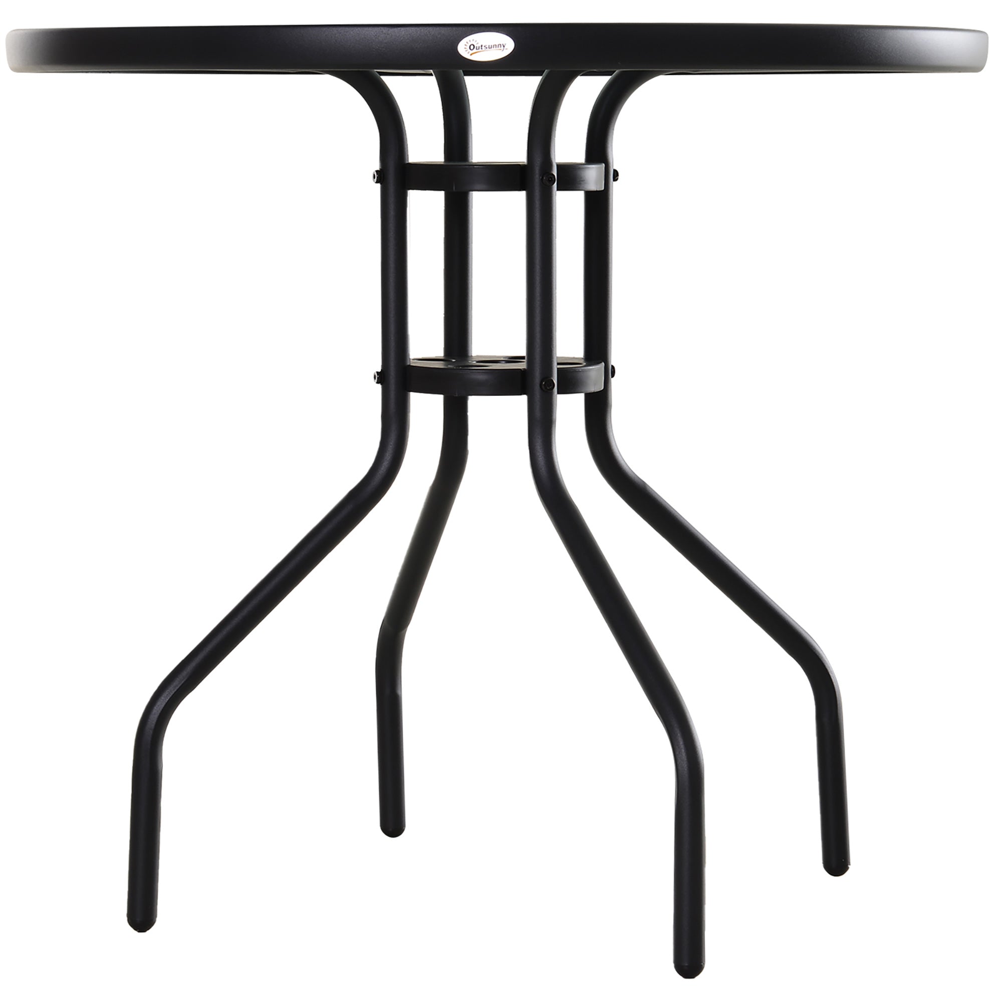 Easycomfort Tavolino da Giardino with Piano in Vetro Temperato e Foro per Ombrellone Acciaio Ф80 x 72 cm black