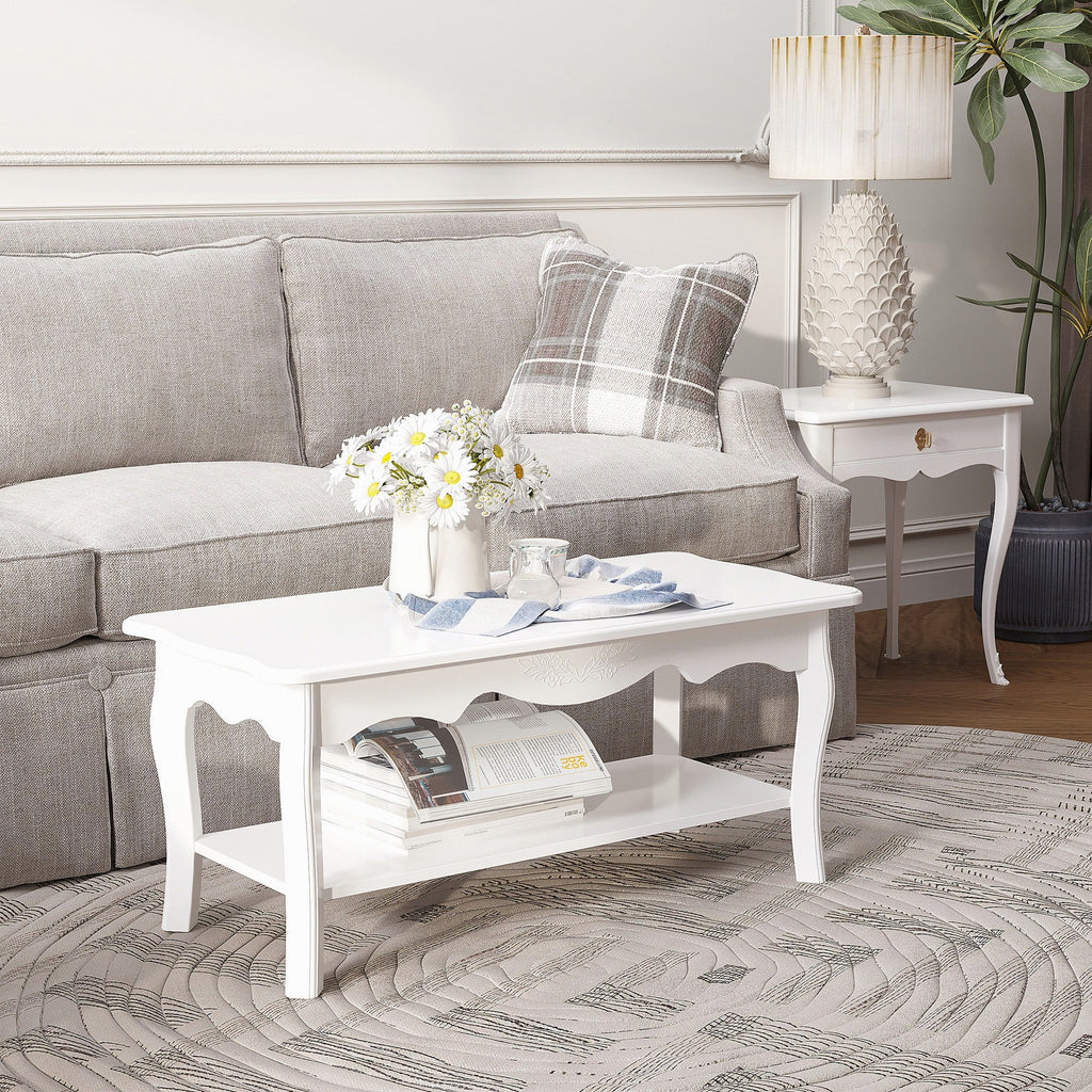 Easycomfort Tavolino da Salotto with Ampio Ripiano Portaoggetti Inferiore in Legno, 94x44x43cm, white