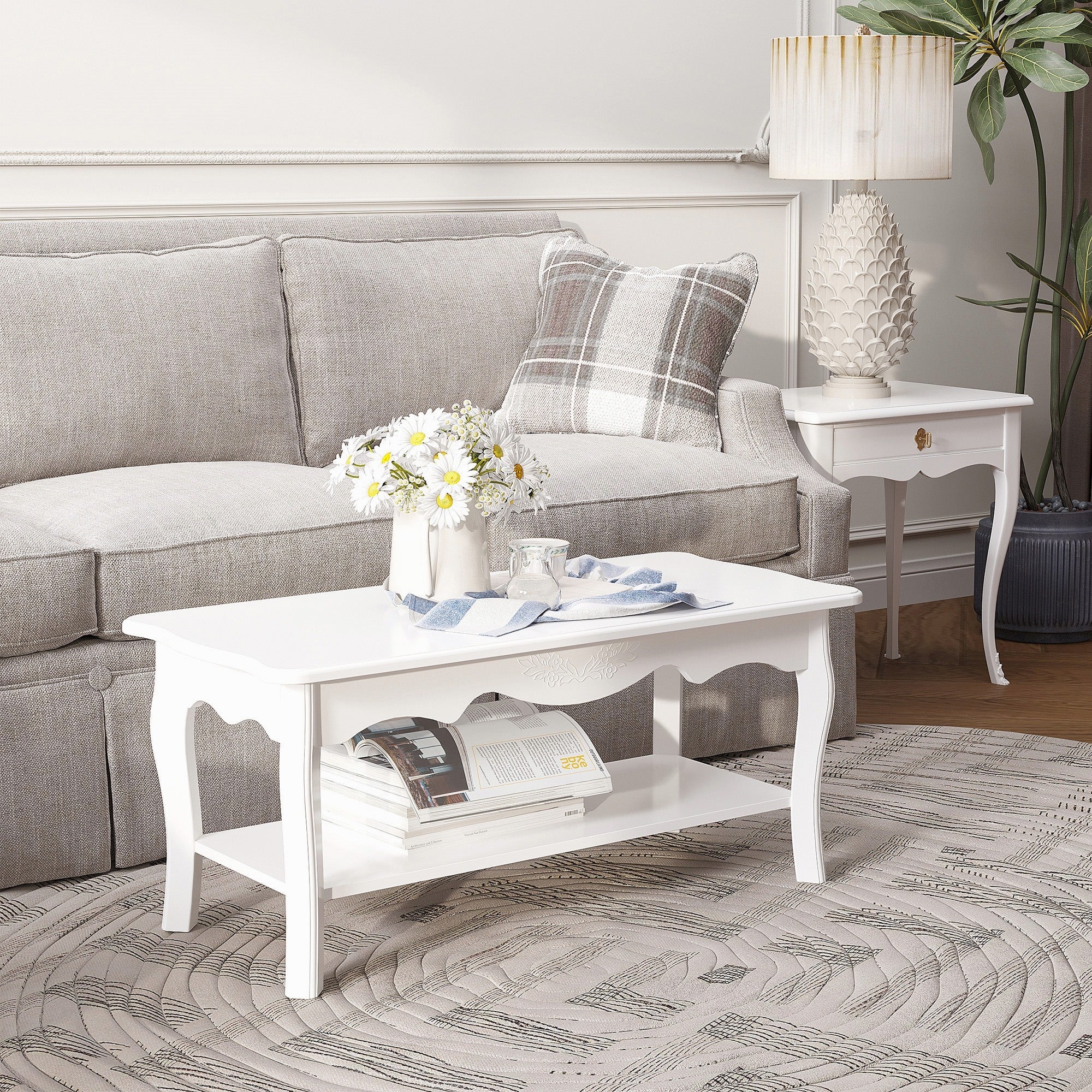 Easycomfort Tavolino da Salotto with Ampio Ripiano Portaoggetti Inferiore in Legno, 94x44x43cm, white