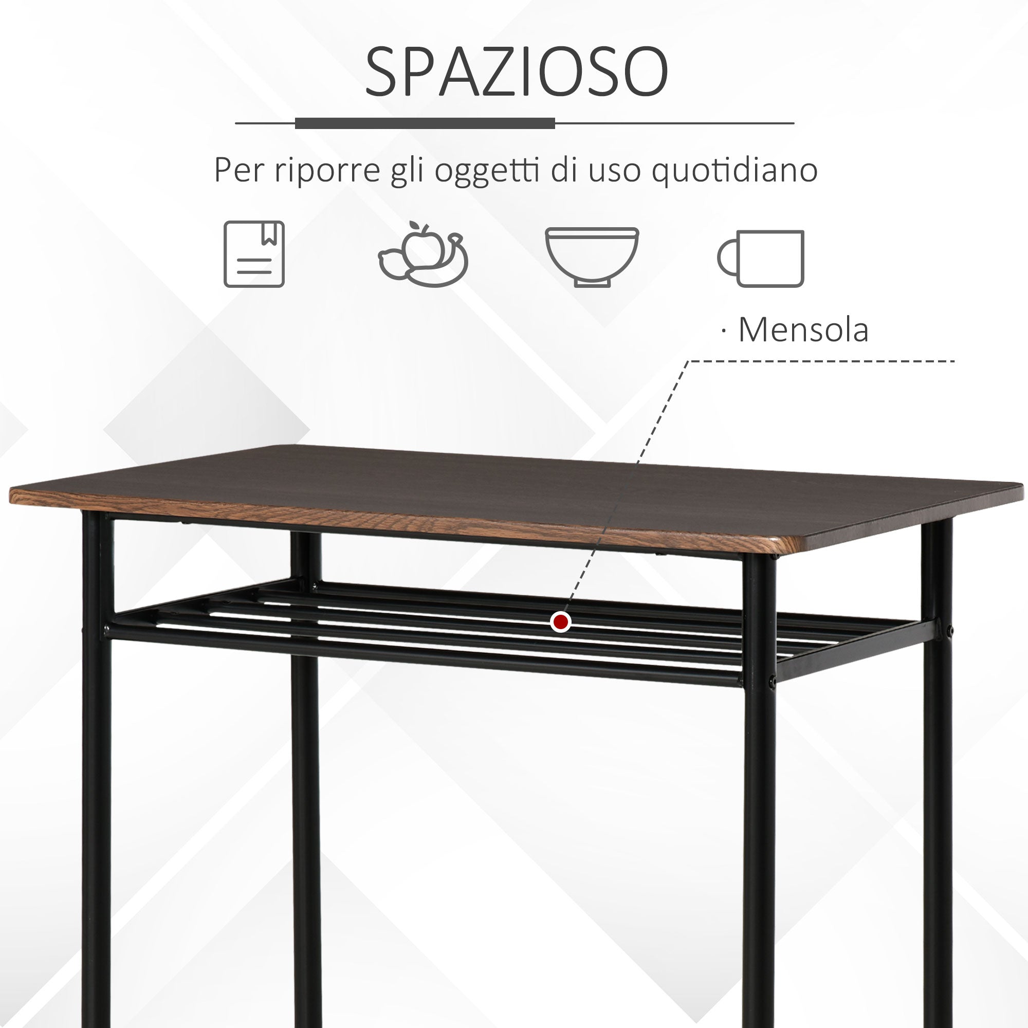 Easycomfort Tavolo Alto with 2 Sgabelli per Cucina, Soggiorno, Bar, Struttura in Acciaio with Poggiapiedi e Mensola