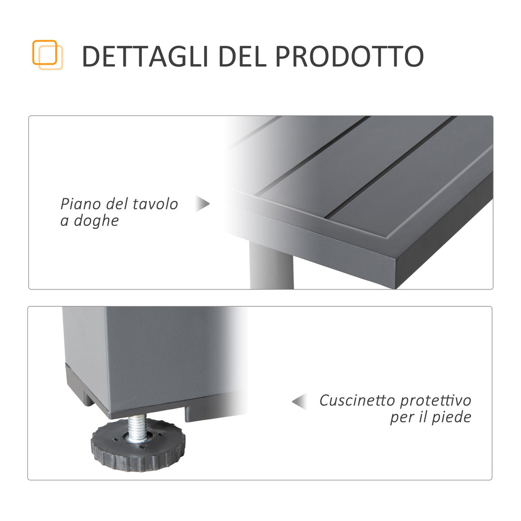 EASYCOMFORT Extendable Garden Table for 8-10 People, in Aluminium, 135-270x90x75cm, Gray