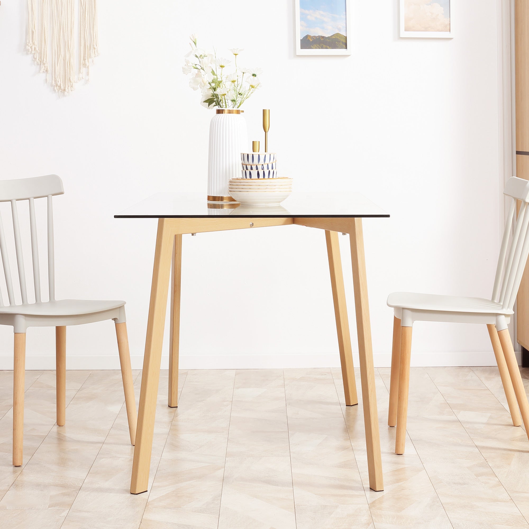 Easycomfort Tavolo da Pranzo Rettangolare per 4 Persone max, in Acciaio with Piano in Vetro Temperato, 120x60x76 cm