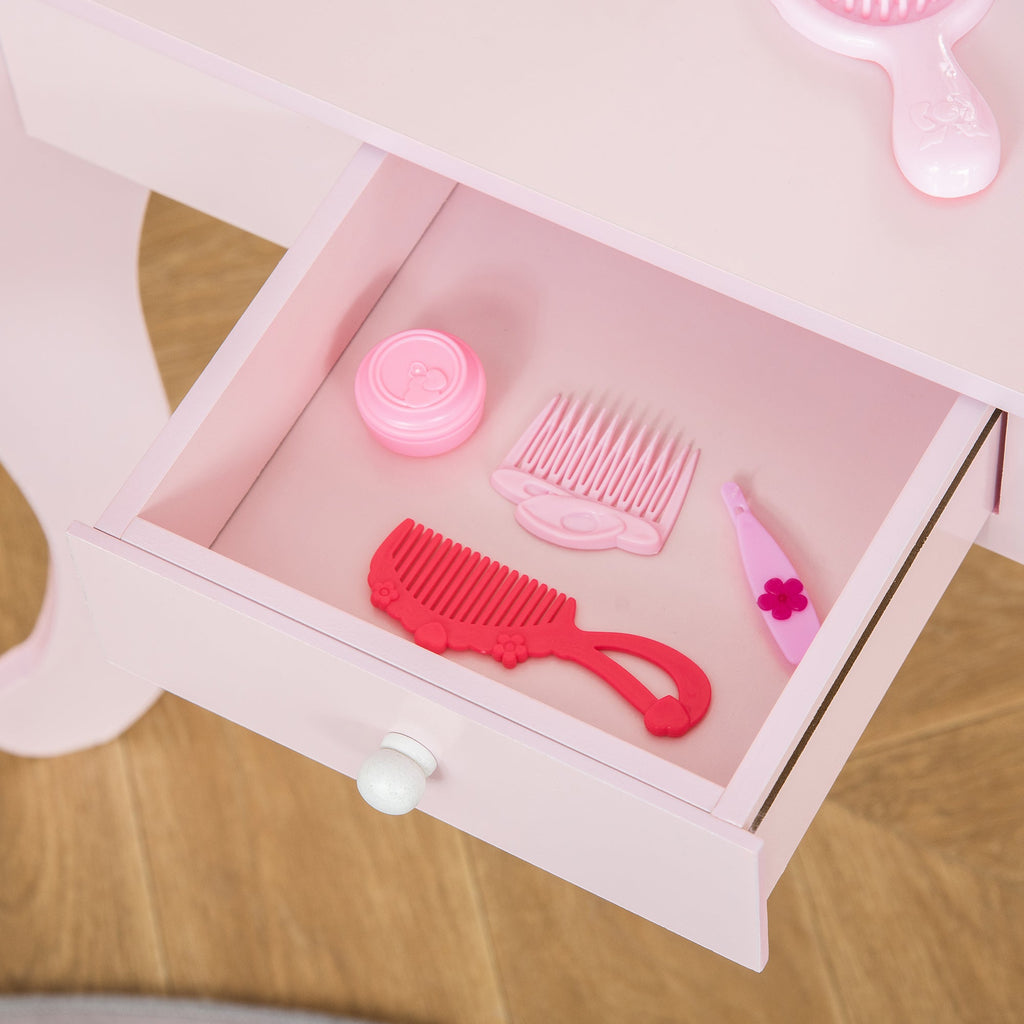 EasyComfort Tavolo Trucco per Bambini - Make-uptafel met krukje, 60x36x88 cm, Roze