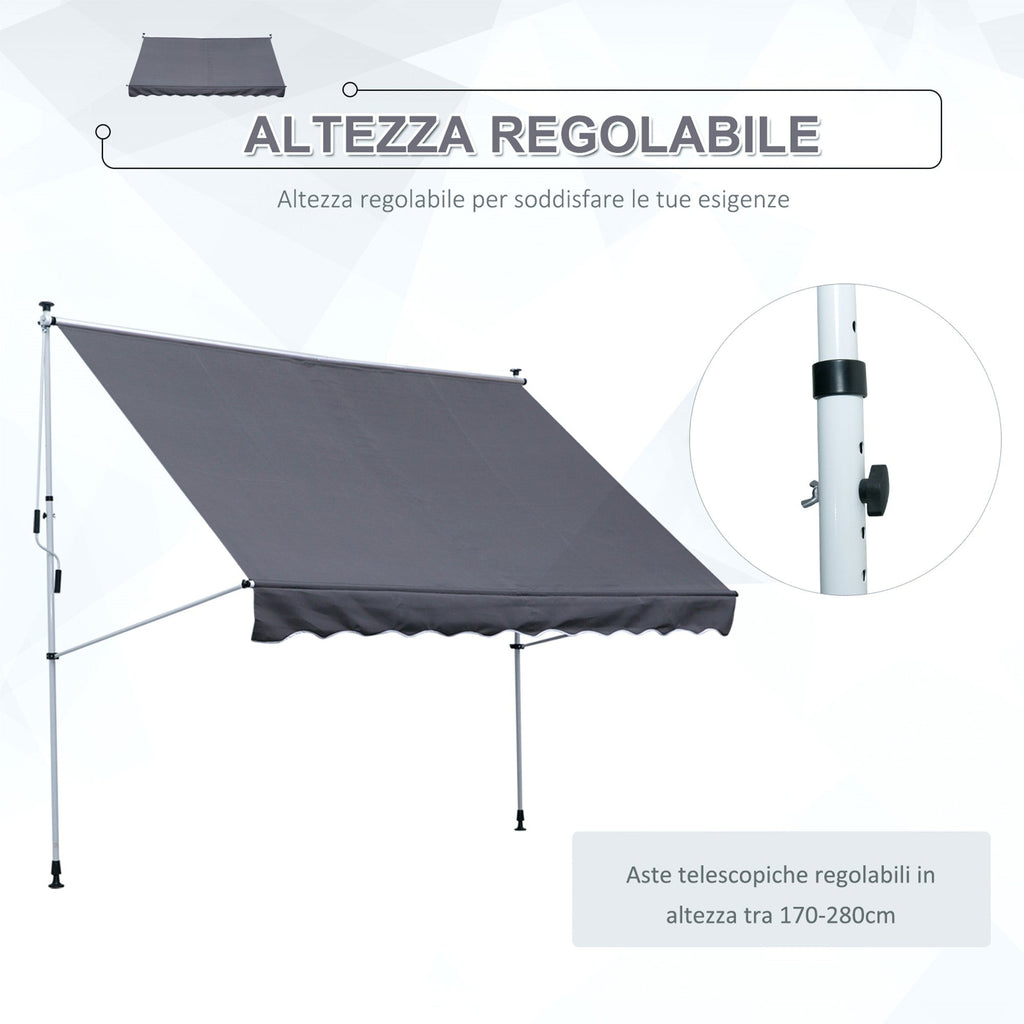 Easycomfort Tenda da Sole 3x1.5 m a Bracci with Manovella, Struttura Telescopica in Metallo e Parasole in Poliestere