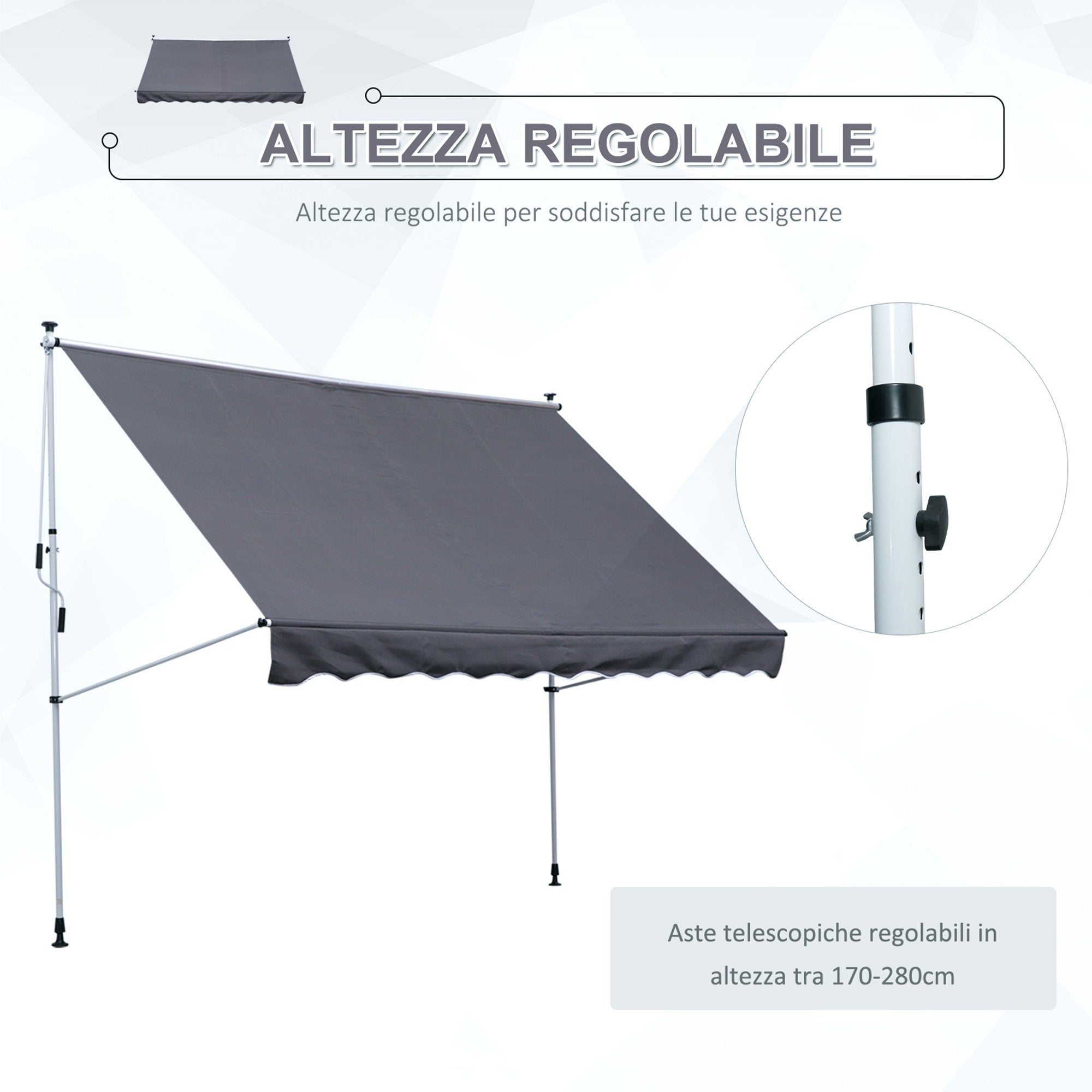 Easycomfort Tenda da Sole 3x1.5 m a Bracci with Manovella, Struttura Telescopica in Metallo e Parasole in Poliestere