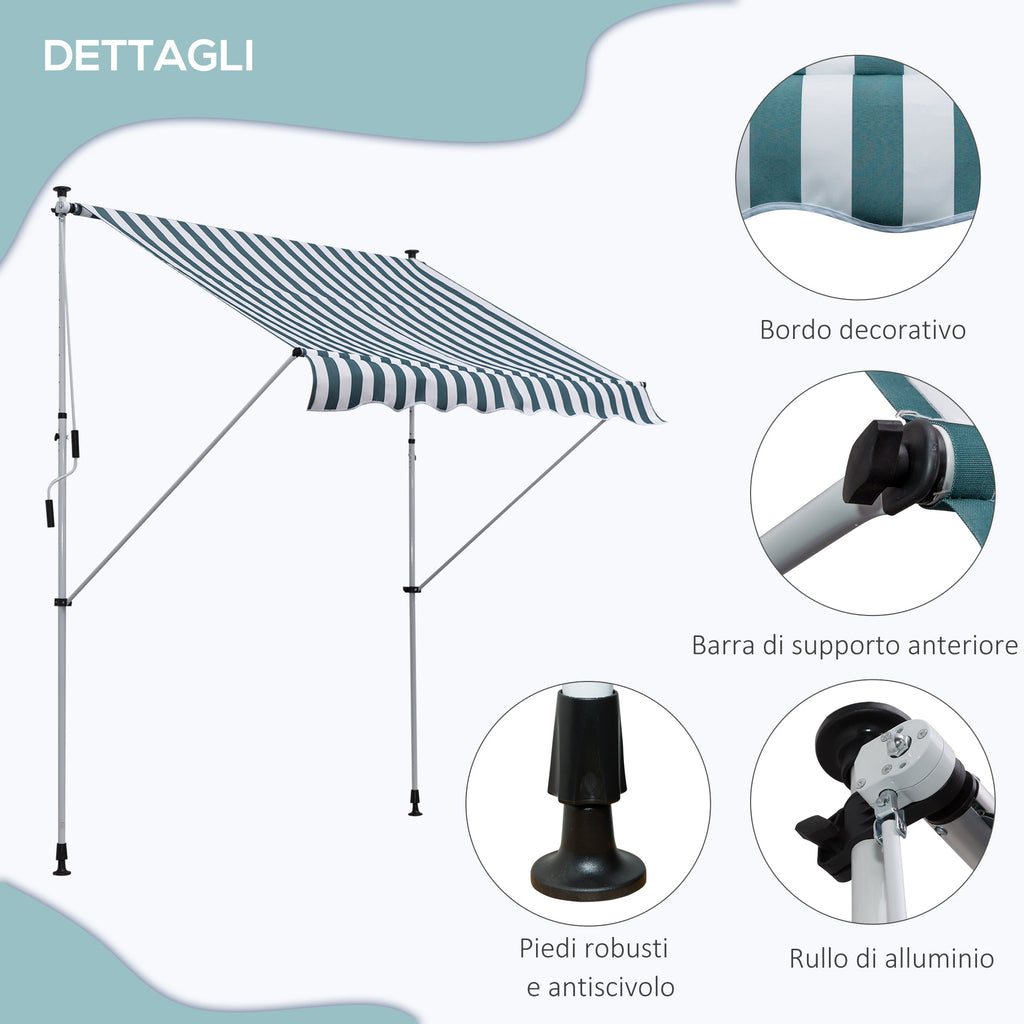 EASYCOMFORT Outdoor Roller Awning 2x1.5m with Crank, Adjustable Height and Angle, White and Green