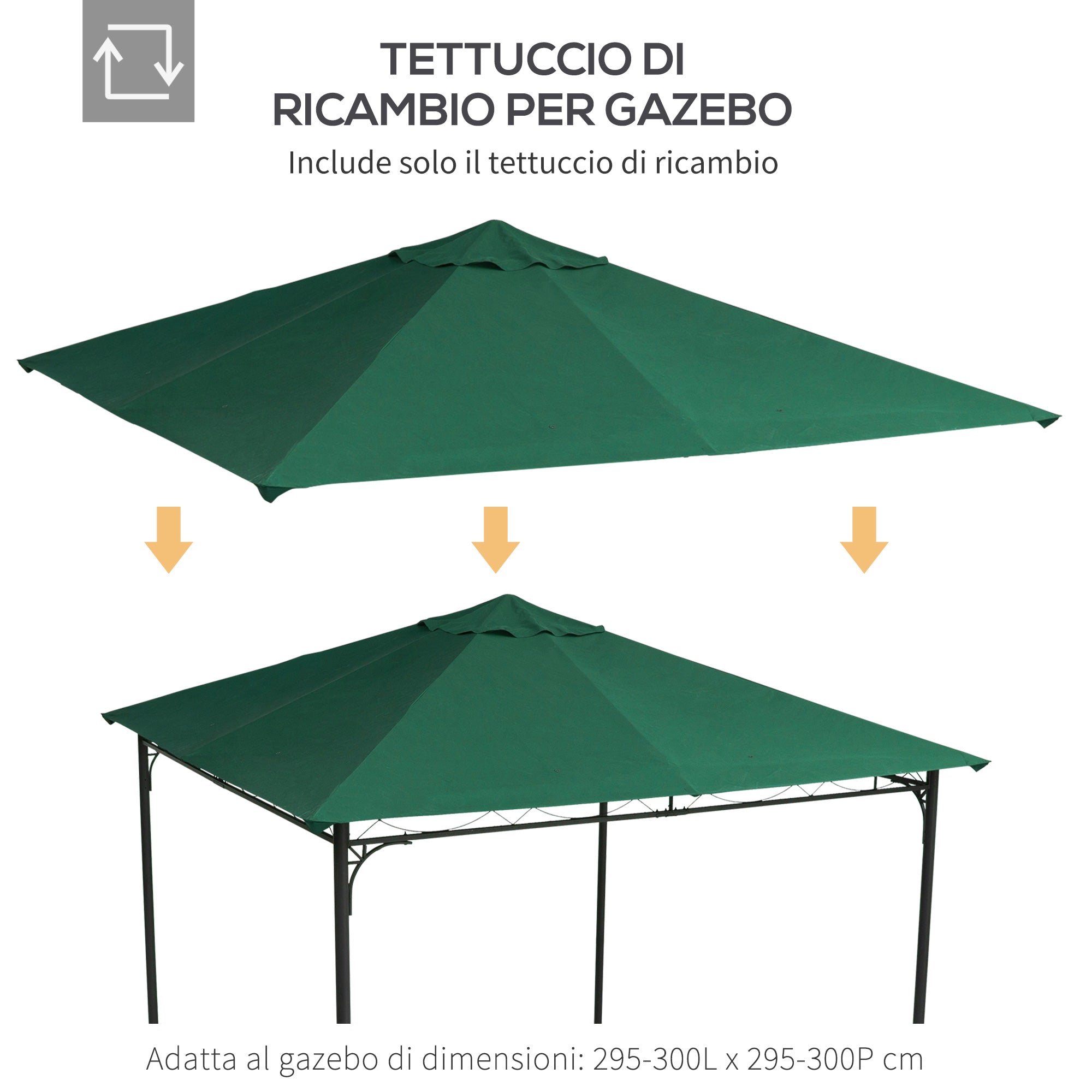 Easycomfort Tetto di Ricambio per Gazebo da Giardino 3x3m in Poliestere, Verde
