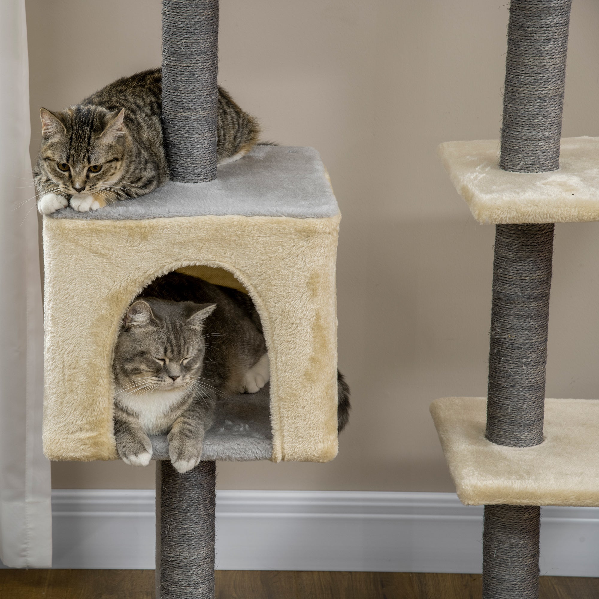 EASYCOMFORT Scratching Post for Cats 156cm High with Bed, House and Sisal Scratching Posts