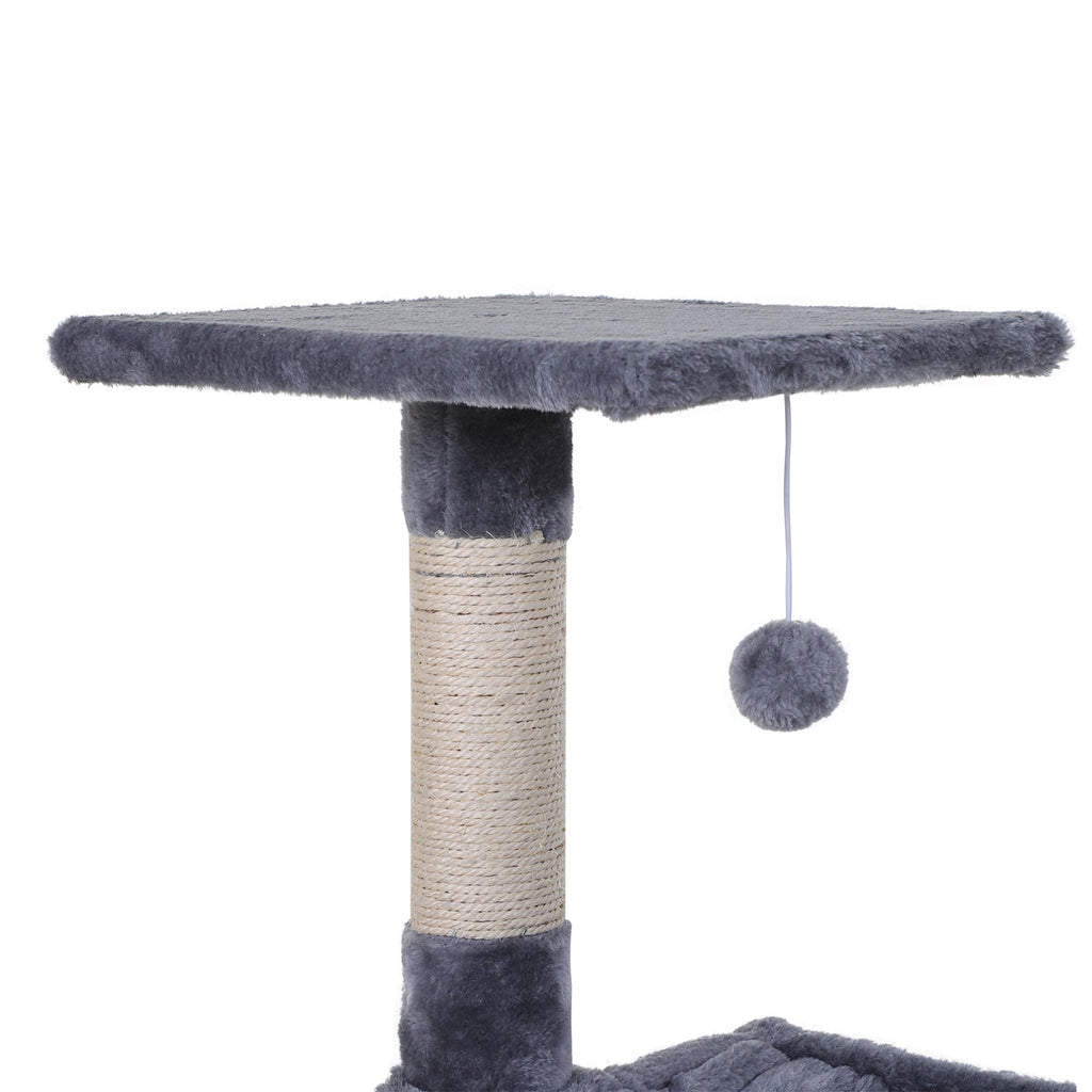 EASYCOMFORT Multilevel Cat Scratching Post with Hammock and Ball, Wood and Plush, 50x36x70cm, Gray