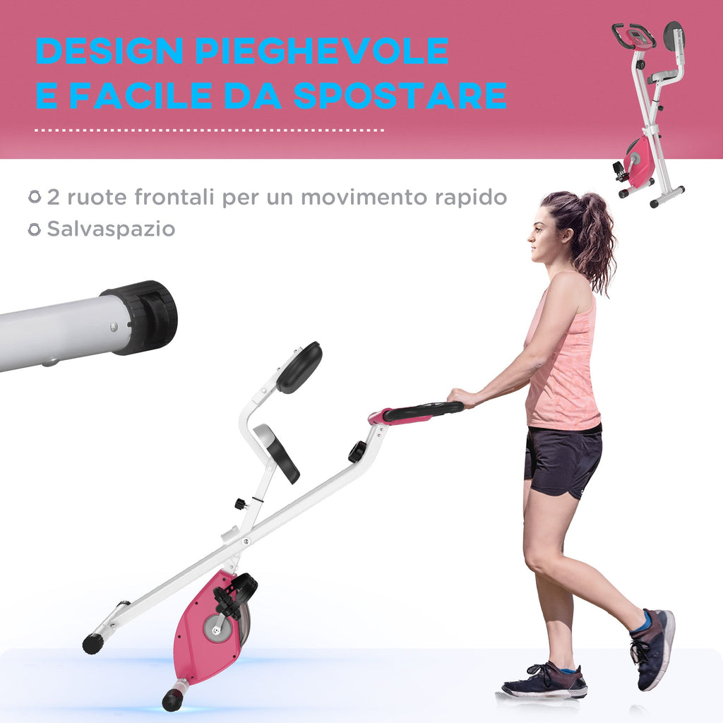 Easycomfort Cyclette da Camera Pieghevole with 5 Posizioni Regolabili e 8 Livelli di Resistenza Magnetica, Struttura a X, 43x97x109cm, Rosa e white