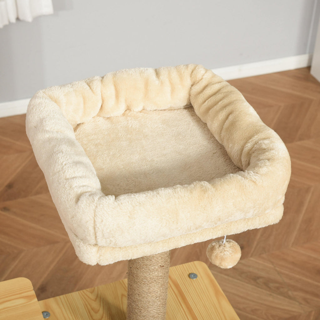 EASYCOMFORT Multilevel Scratching Tree with House, Hammock, Ladder and Jute Ropes, Plush Cover, 60x40x130cm, Yellow