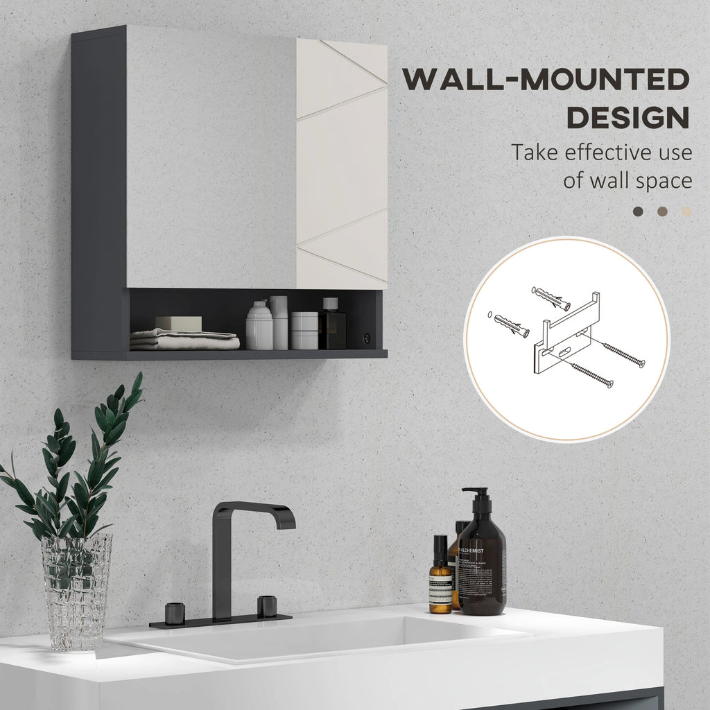 Easycomfort Armadietto with Specchiera Bagno a 2 Ante e Mensole Regolabili in Legno, 55x17x55cm, Grigio