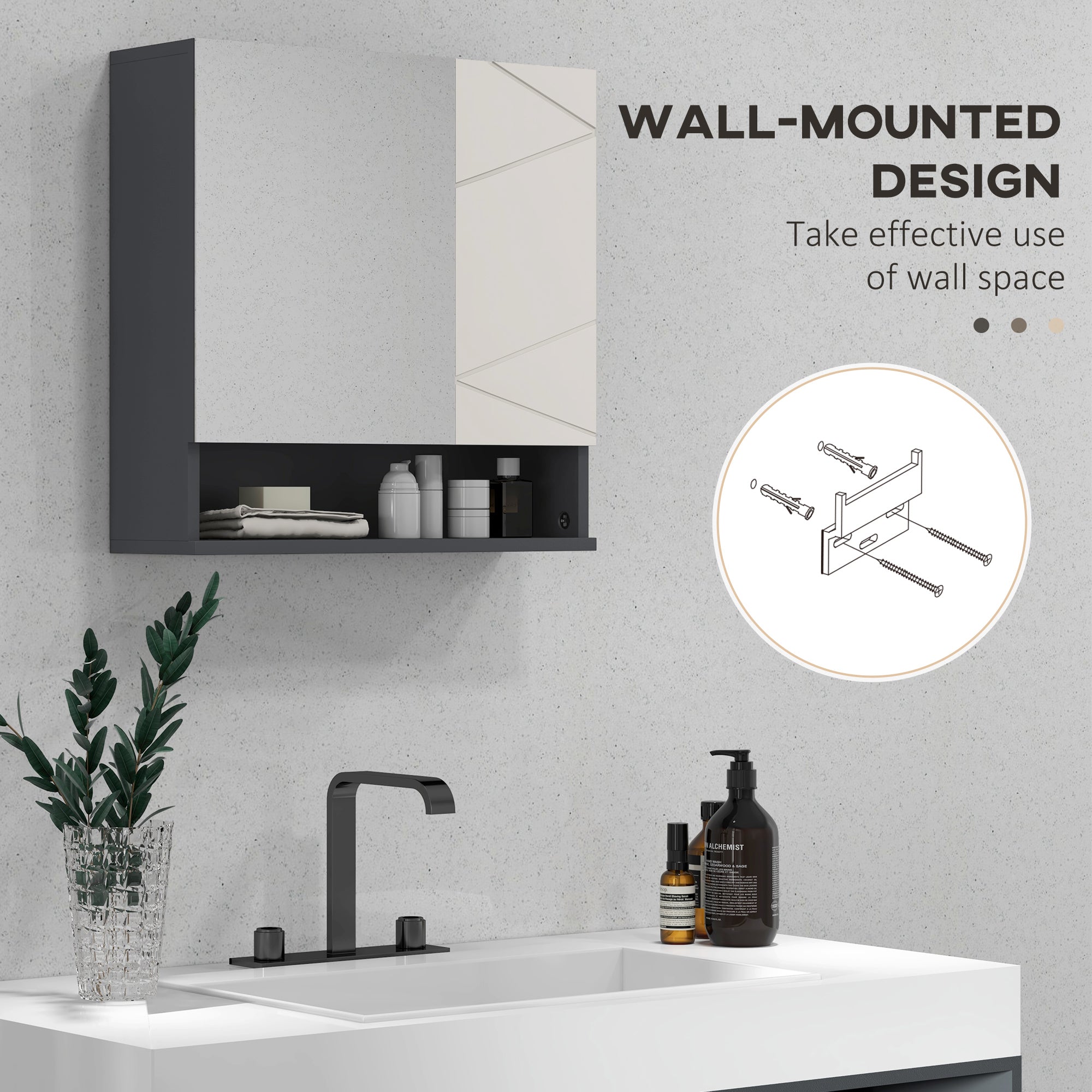 Easycomfort Armadietto with Specchiera Bagno a 2 Ante e Mensole Regolabili in Legno, 55x17x55cm, Grigio