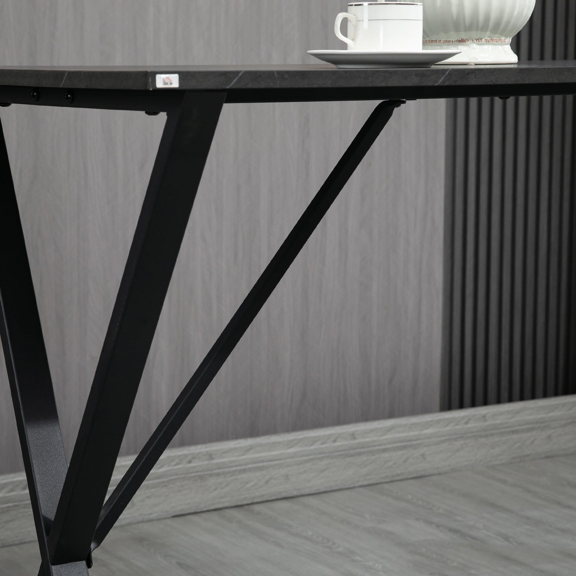 Easycomfort Bancone Bar Tavolo Alto Stile Industriale Effetto Marmo, Legno e Acciaio 120x60x102 cm, black