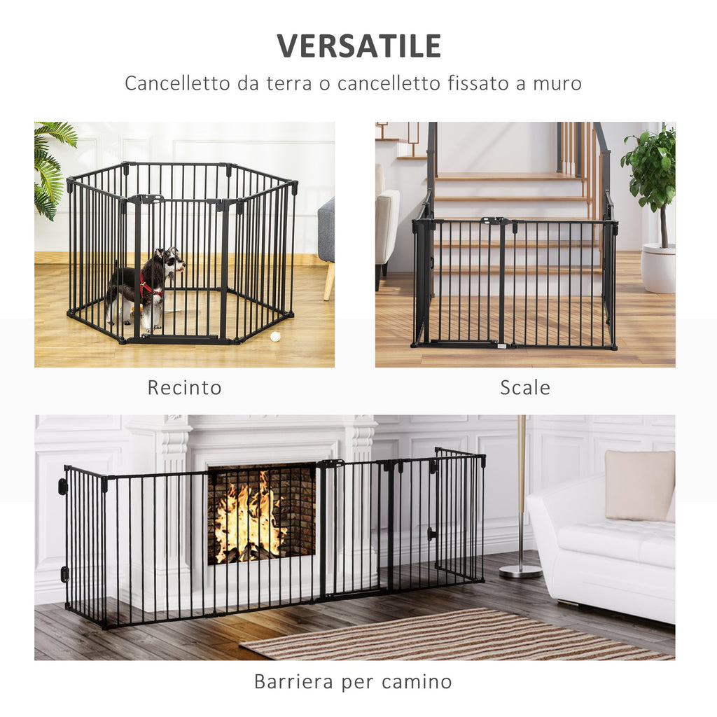 Easycomfort Cancelletto di Sicurezza Pieghevole 6 Sezioni, Cancellino Barriera per Cani in Acciaio, Sistema di Blocco e Chiusura Automatica, black