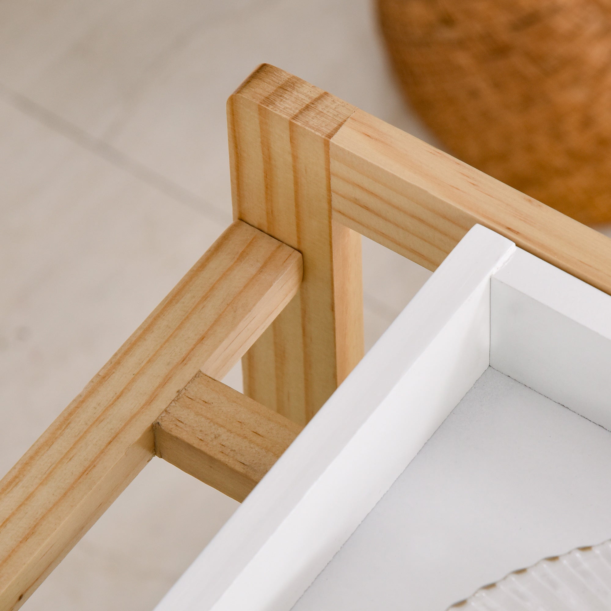 Easycomfort Carrello da Cucina a 4 Livelli in MDF e Legno di Pino with 4 Ruote Girevoli, 40x30x76 cm, white e Marrone