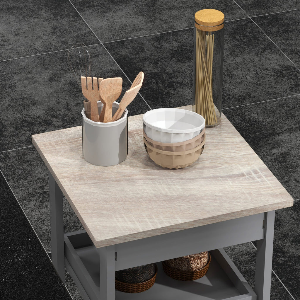 Easycomfort Carrello da Cucina with Cassetto, 2 Vassoi Estraibili e Ripiano Fisso, in Legno di Pino e MDF, 37x37x76 cm