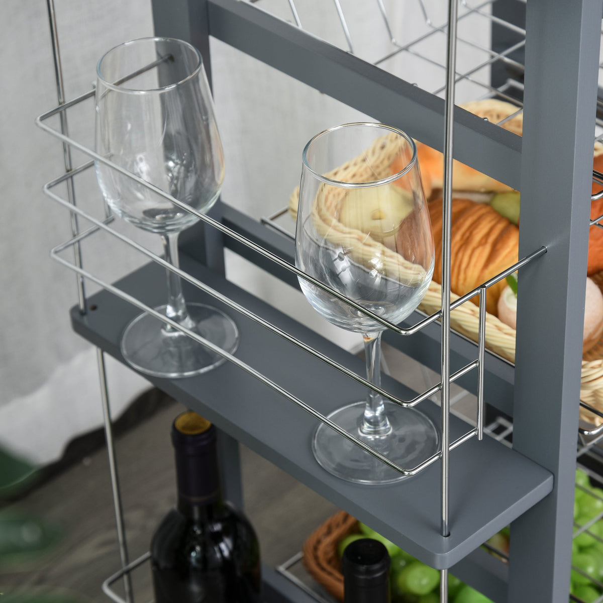 EasyComfort keukentrolley donkergrijs met 1 lade en 4 metalen manden