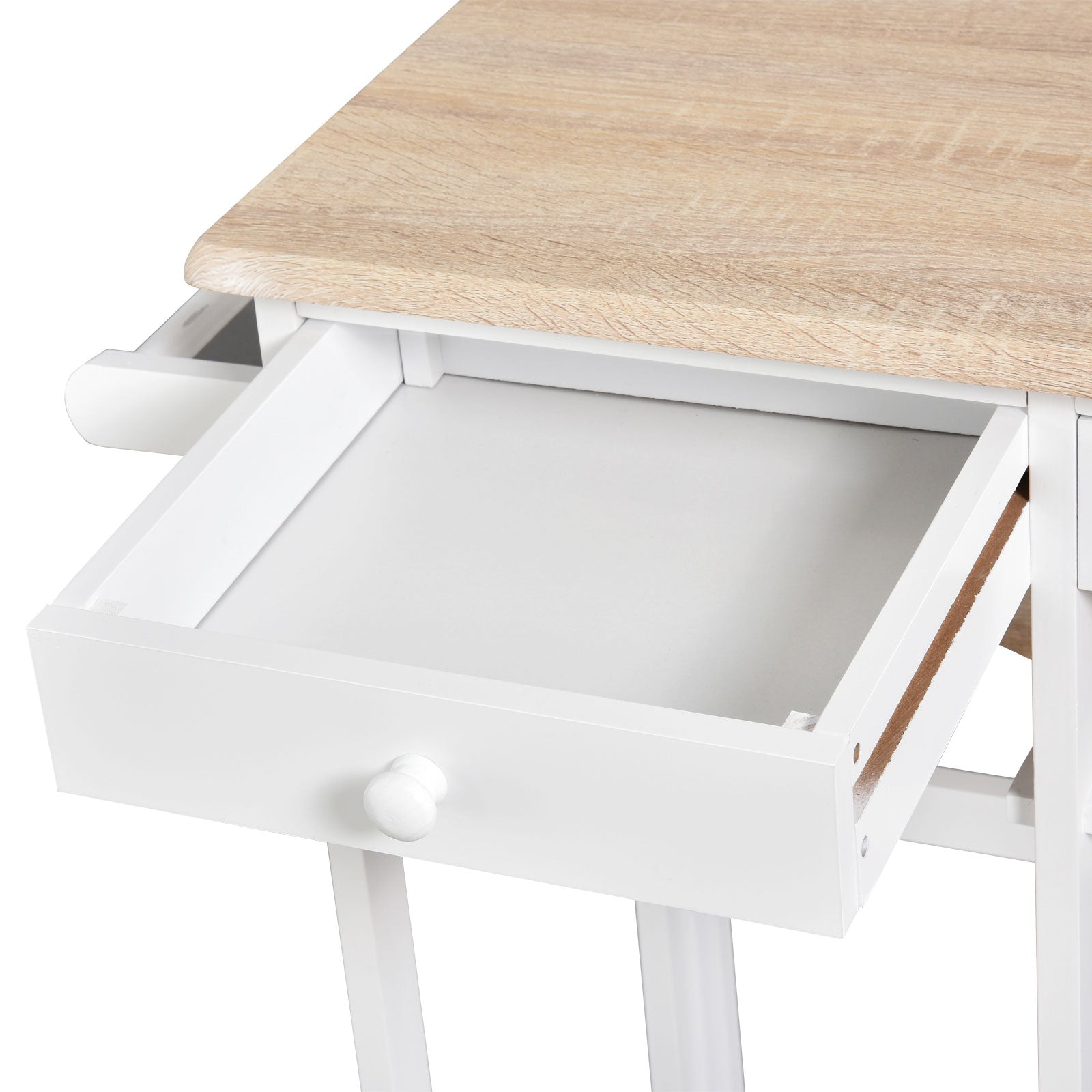 Easycomfort Carrello da Cucina Pieghevole, Mobile da Cucina Salvaspazio with 2 Sgabelli 2 Cassetti 5 Ruote (Rotazione 360°), Legno MDF white