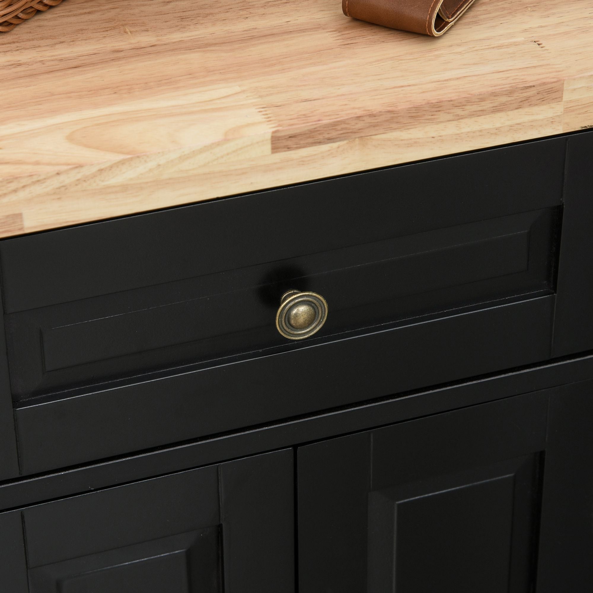 Easycomfort Carrello da Cucina Portavivande with Cassetti, Armadietti e Portaspezie, in Legno e MDF, 111x44.5x82.5 cm, black