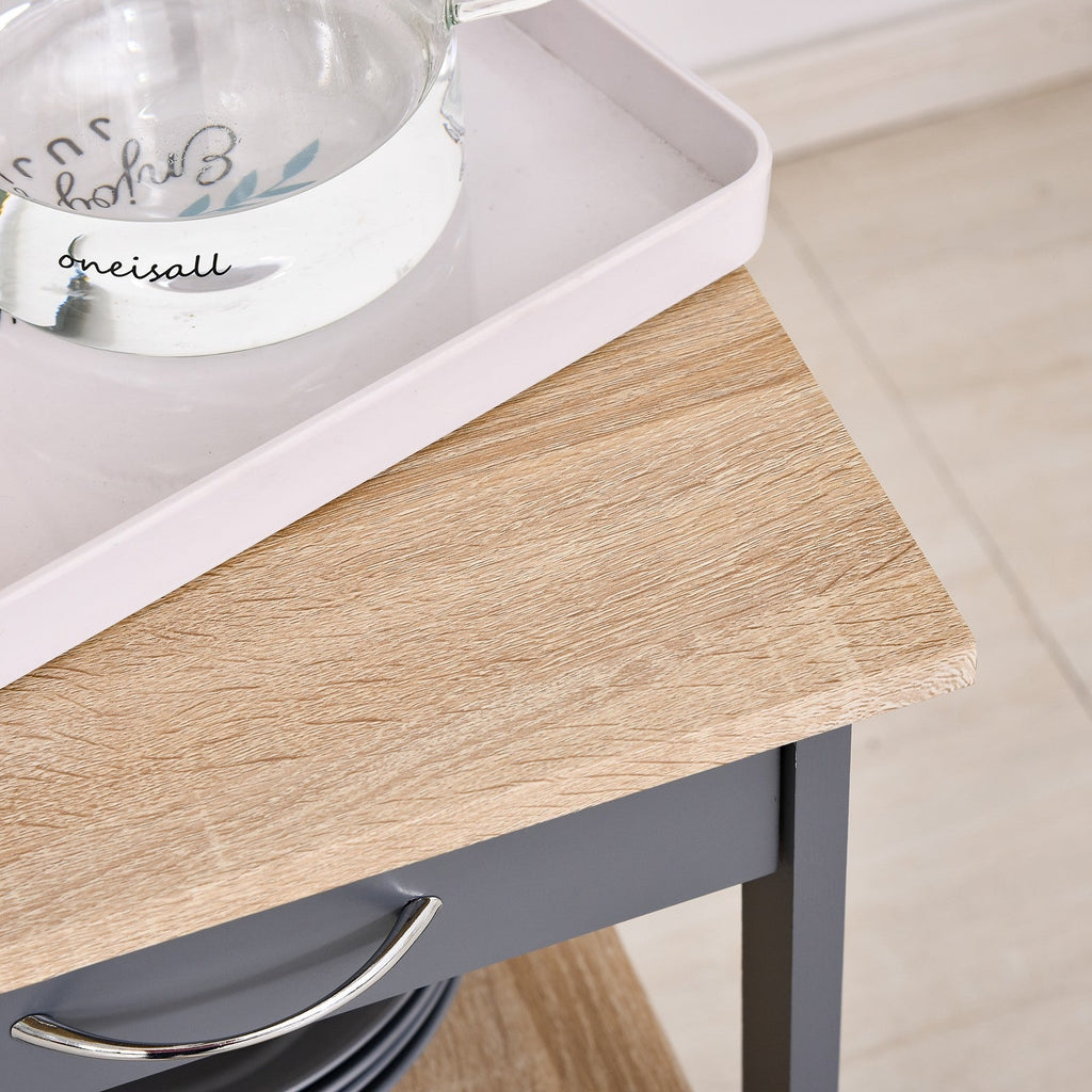 Easycomfort Carrello da Cucina Portavivande with Cassetto, 2 Ripiani e Vassoio Estraibile, 37x37x76cm, Grigio