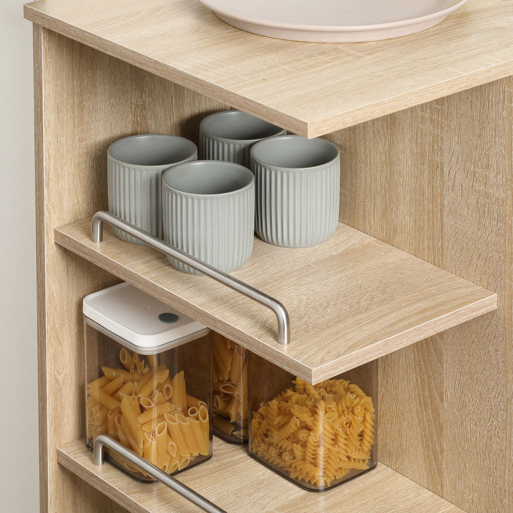 Easycomfort Carrello da Cucina Portavivande with Cassetto, Ripiani e Armadietto in Legno, Acciaio e Vetro, 65x39x80cm