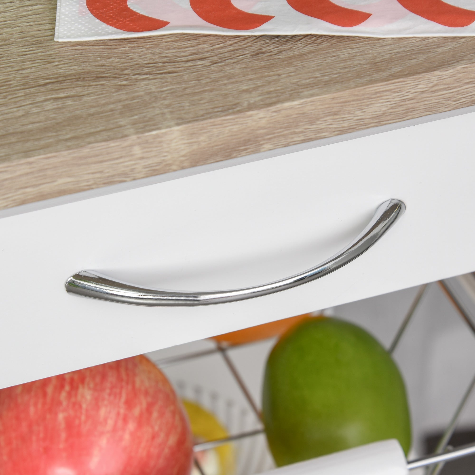 Easycomfort Carrello da Cucina Salvaspazio in Legno di Pino e MDF, Carrello Portaoggetti with Cassetto, Cestello, 2 Vassoi e 4 Ruote Universale, 37x37x82cm, white